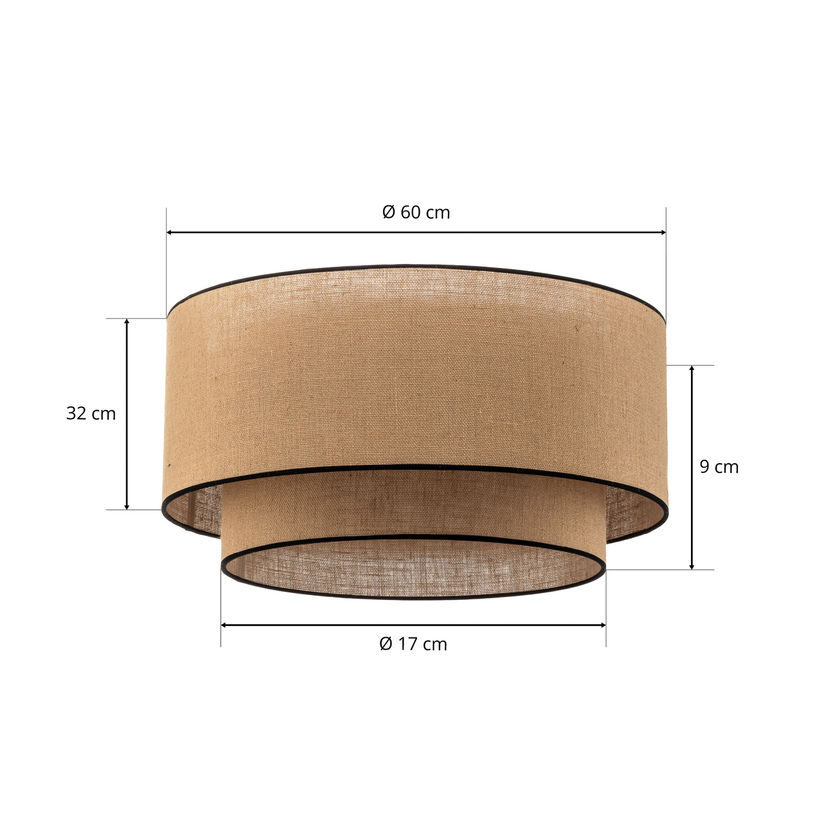 Euluna ceiling light Boho jute & black, brown/black, Ø60cm