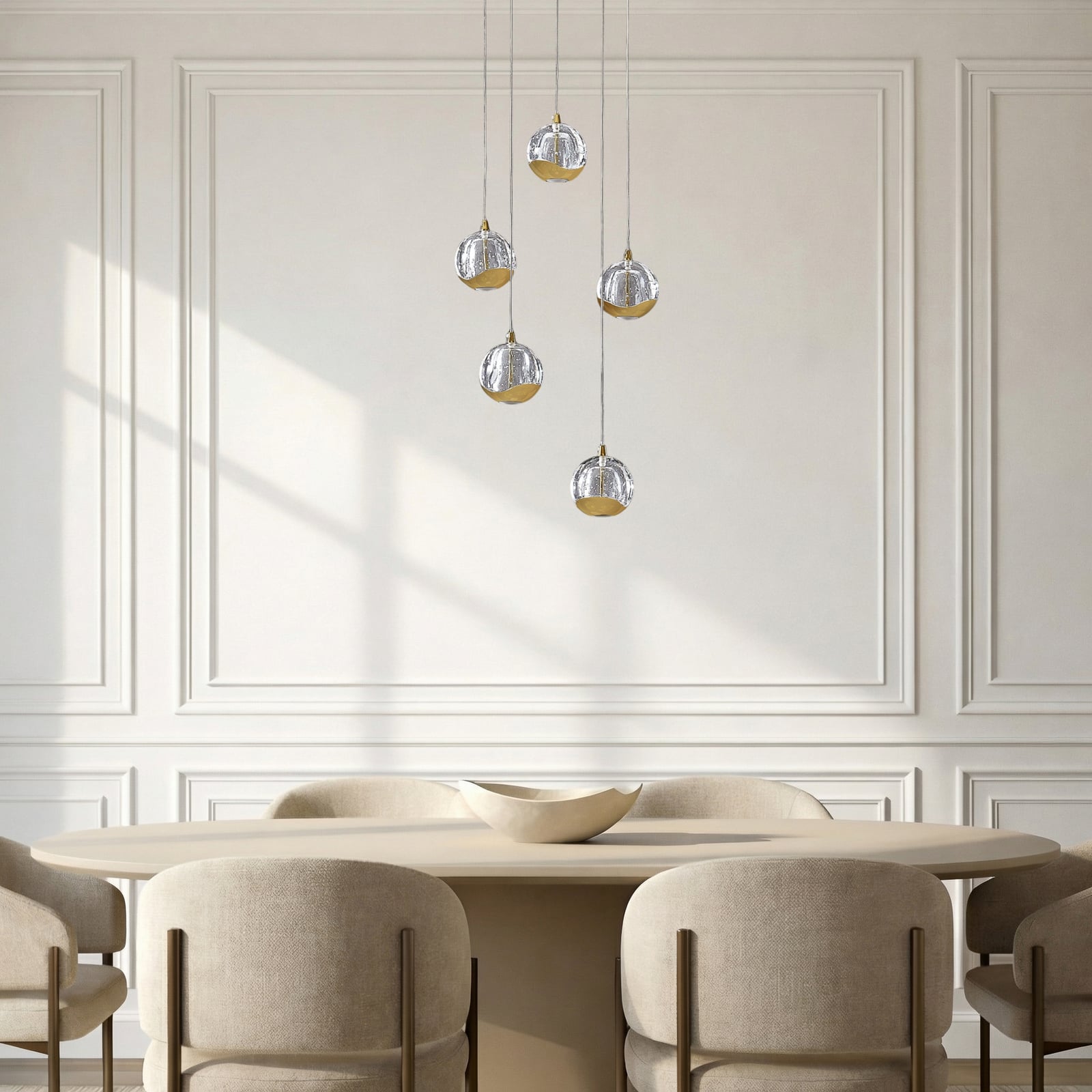 Lucande LED κρεμαστό φωτιστικό Hayley, Ø 30 cm, 5-φωτο, χρυσό, γυαλί