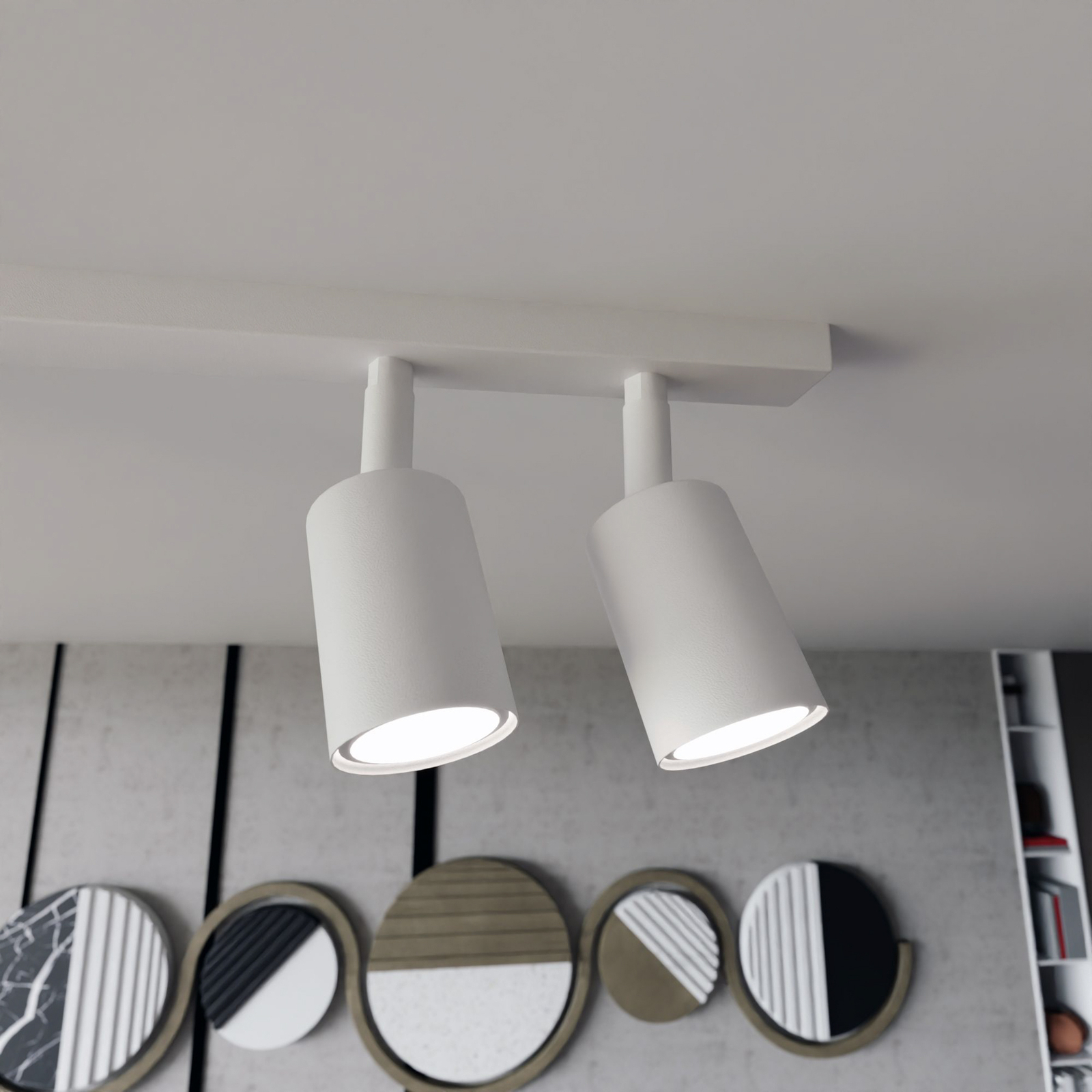 Flash ceiling light, white, 6-bulb, metal