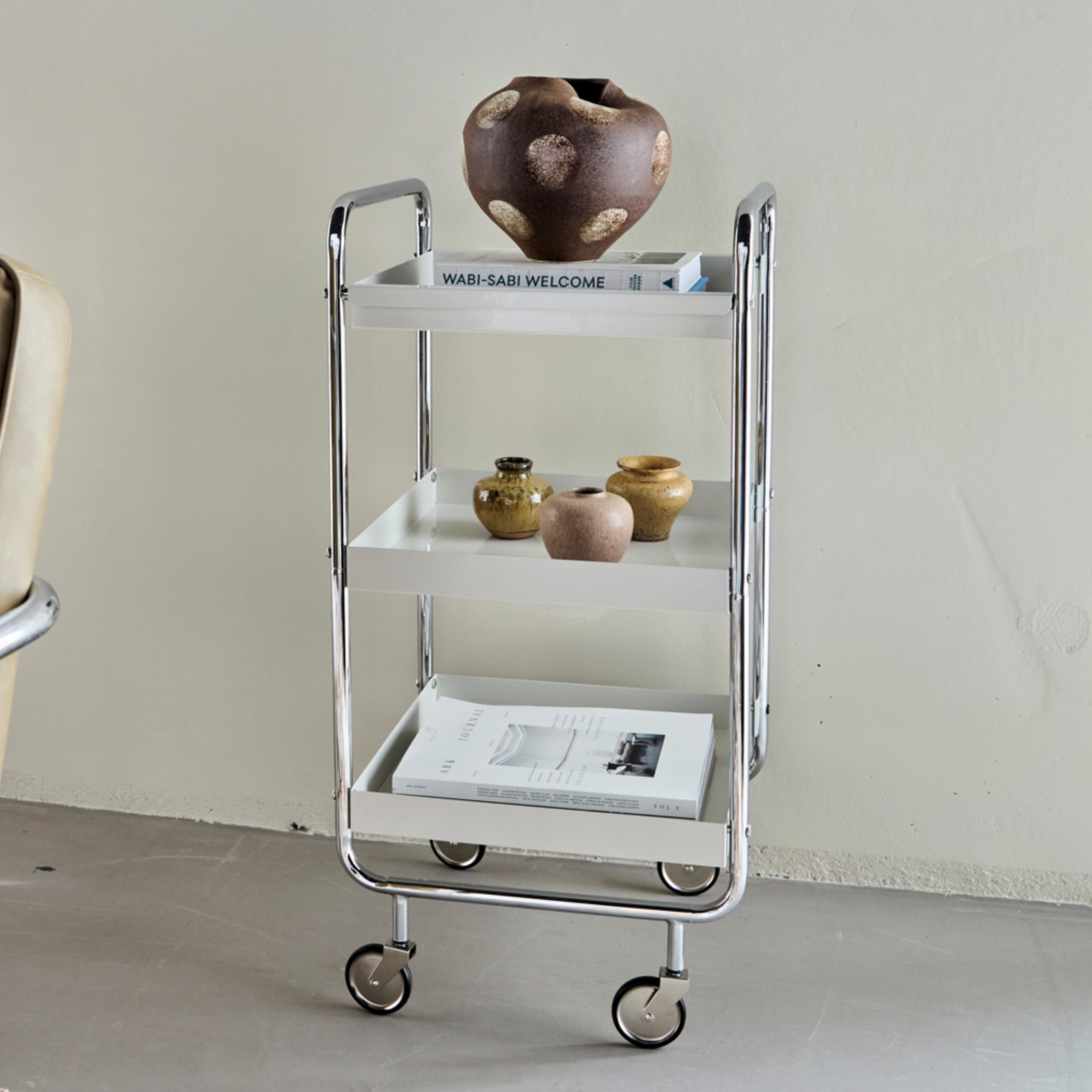 HDRoll Trolley, white/chrome 85x42x38 cm Metal - House Doctor