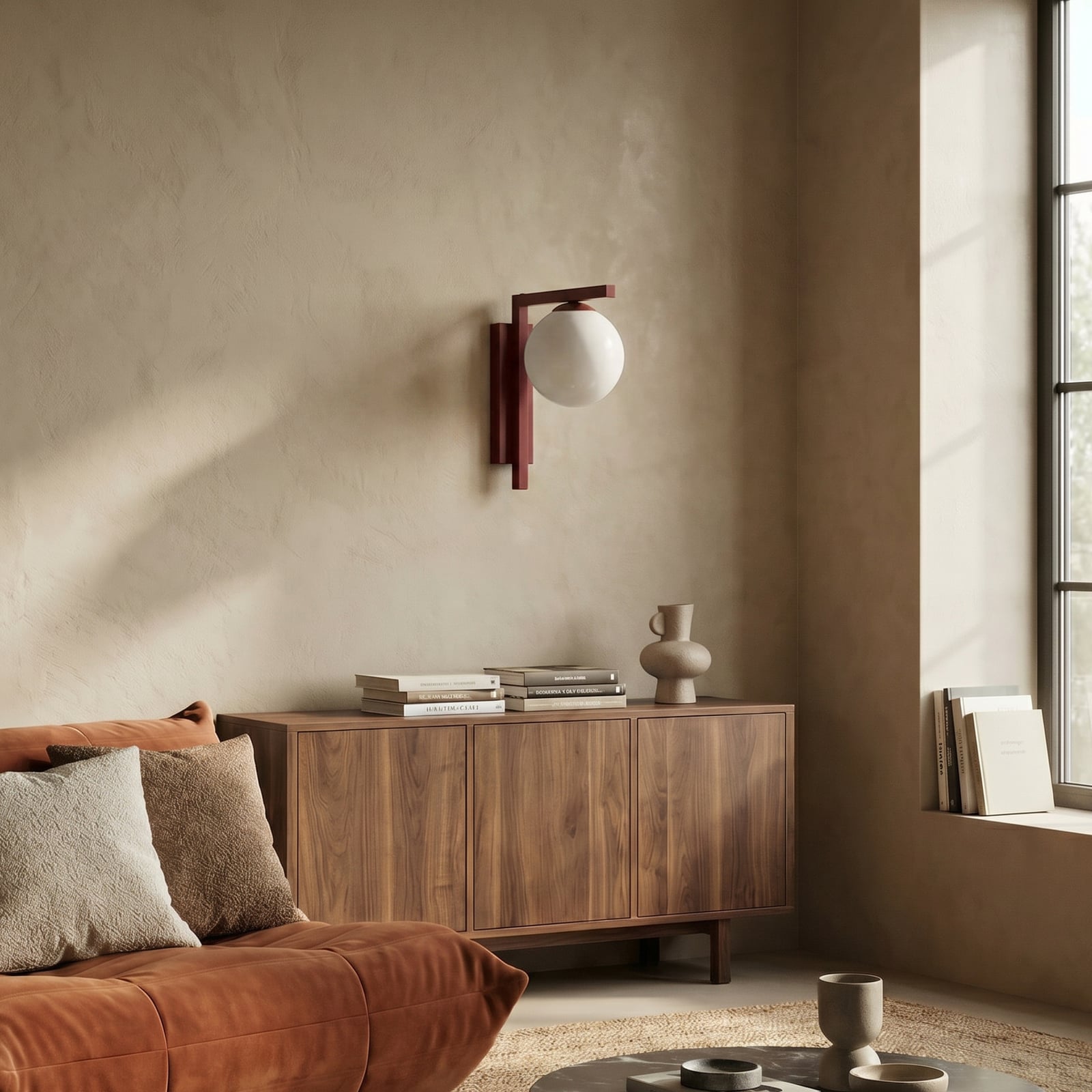 Wandleuchte Zac, opal/weinrot, 1-flammig