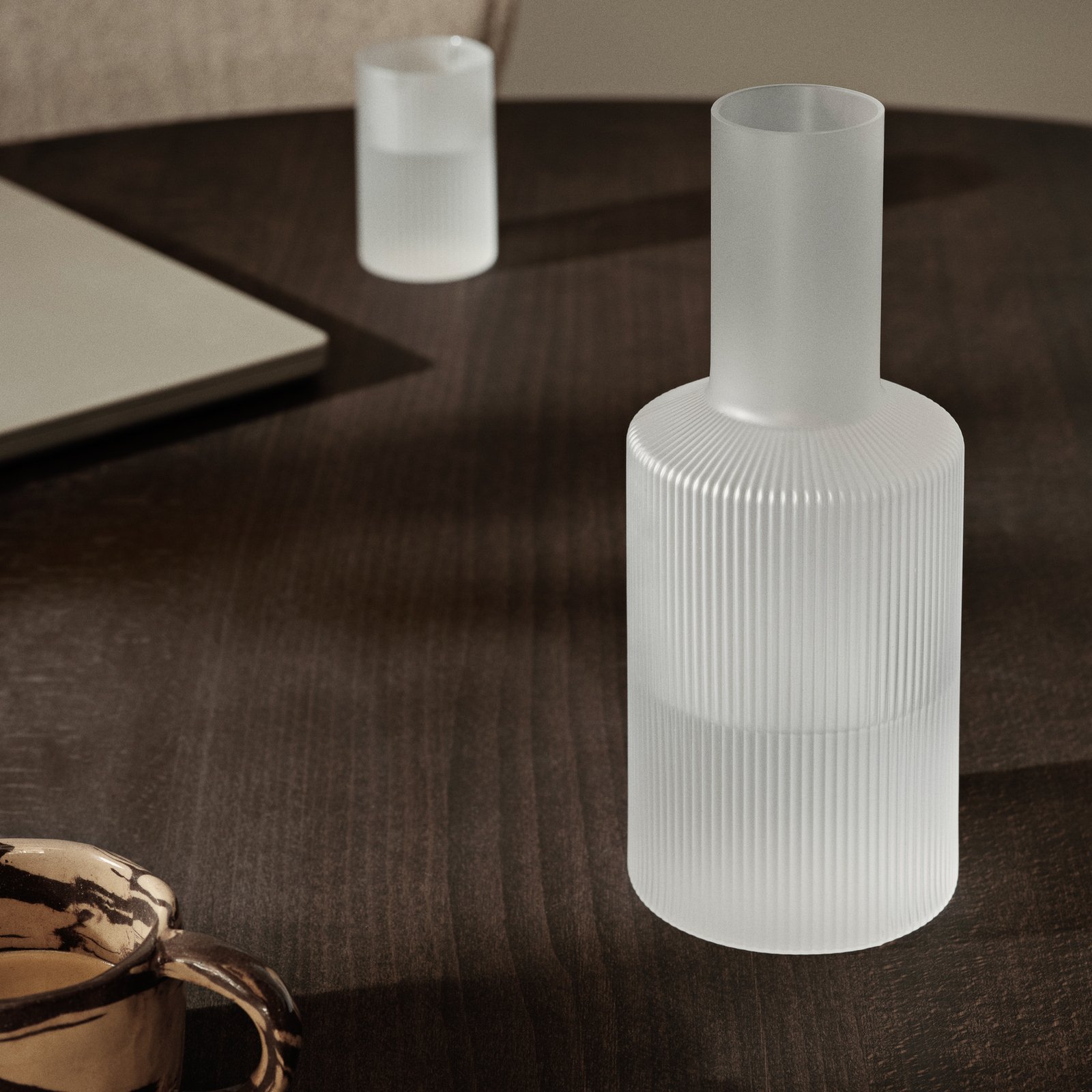 ferm LIVING Ripple carafe, white, 1 litre, glass, mouth-blown