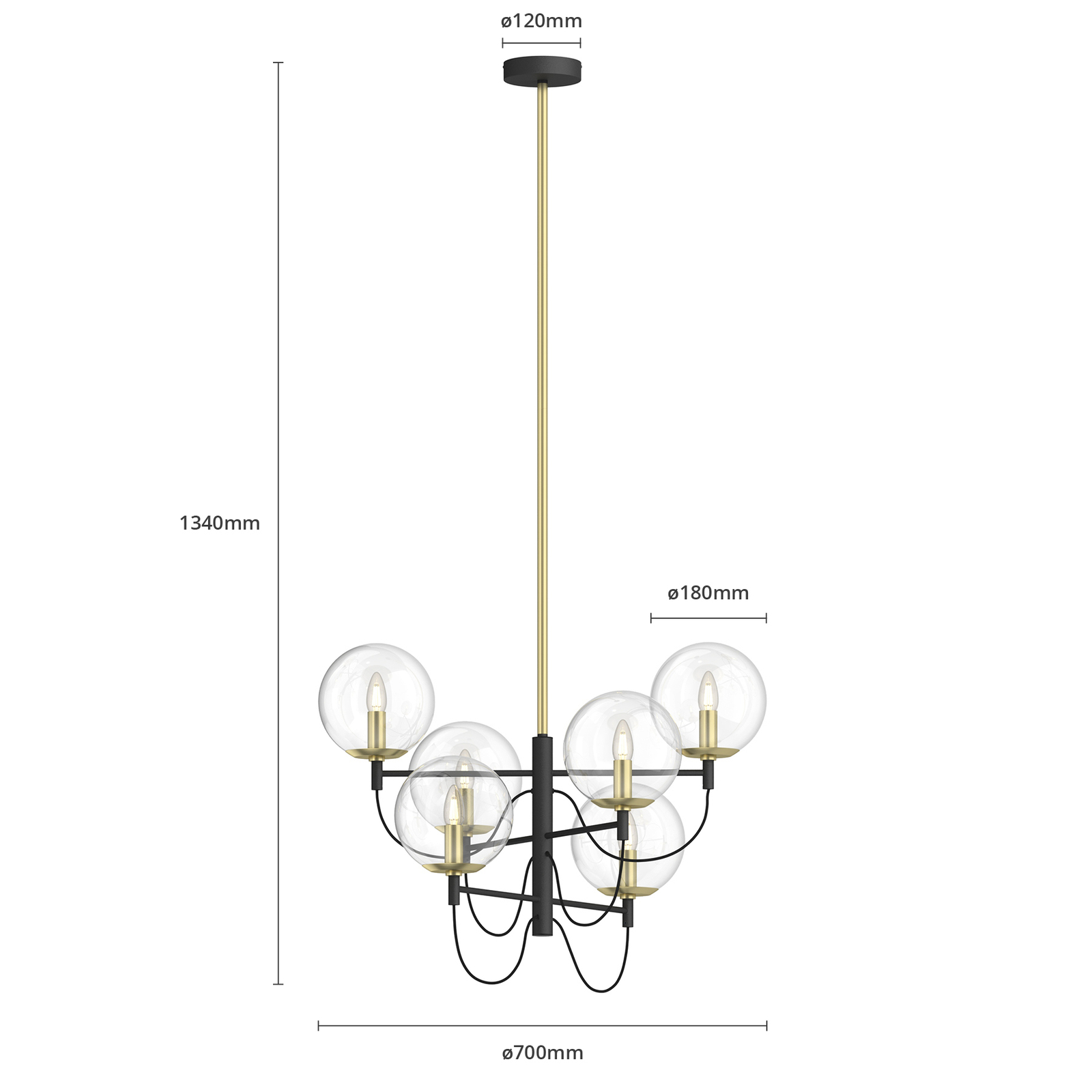 Lucande Sotiana hanglamp, glasbollen, 6-lamps