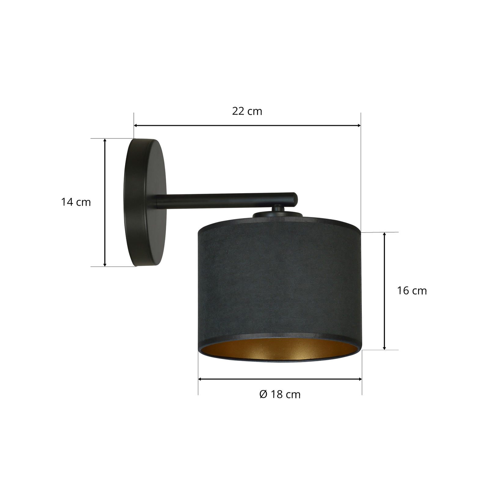 Jari wall lamp fabric, black-gold