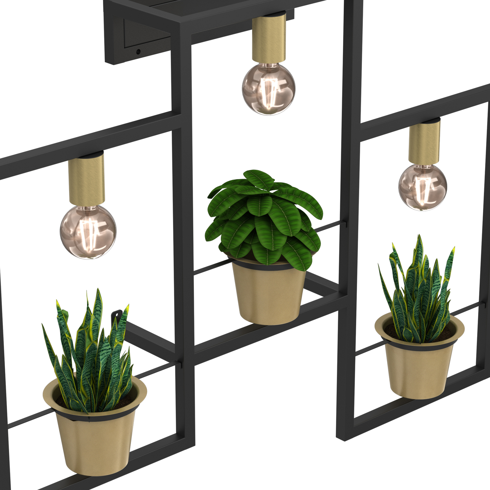 Aplique de pared Flores, 3 luces, negro/oro, con enchufe