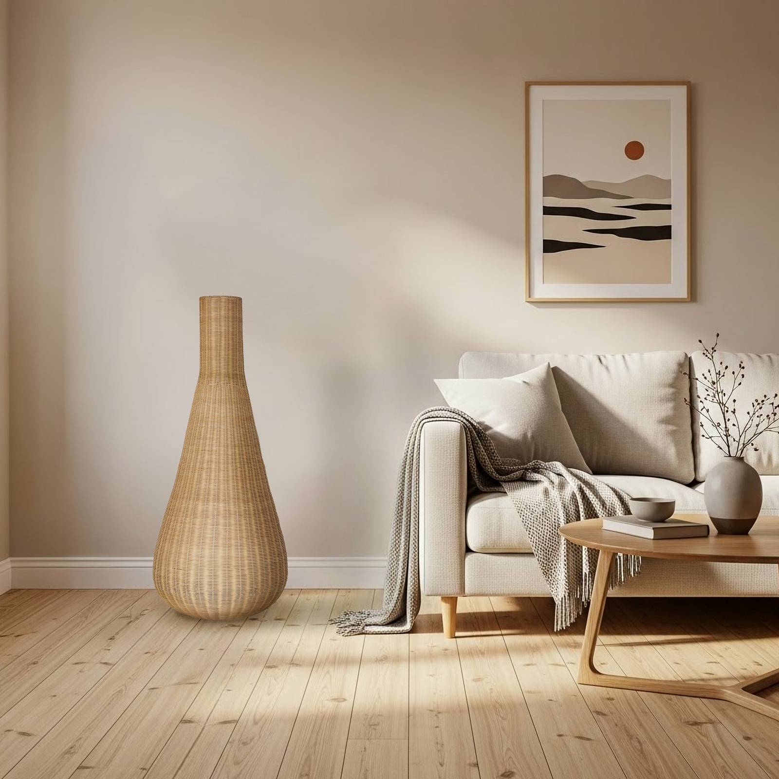 Lucande Stehleuchte Takeo, Rattan, Höhe 115 cm, E27 günstig online kaufen