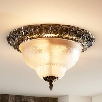 Klassisk loftlampe Anni, ætset glasskærm