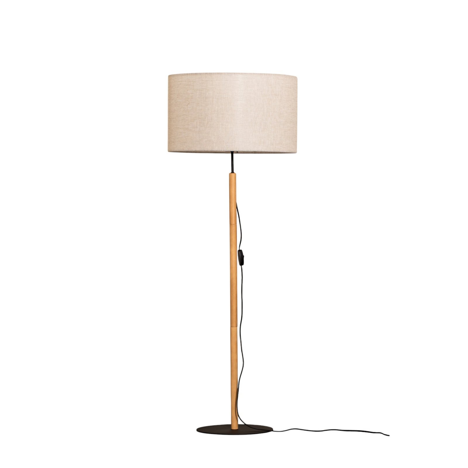 Stojací lampa Deva Nature, textil, dřevo