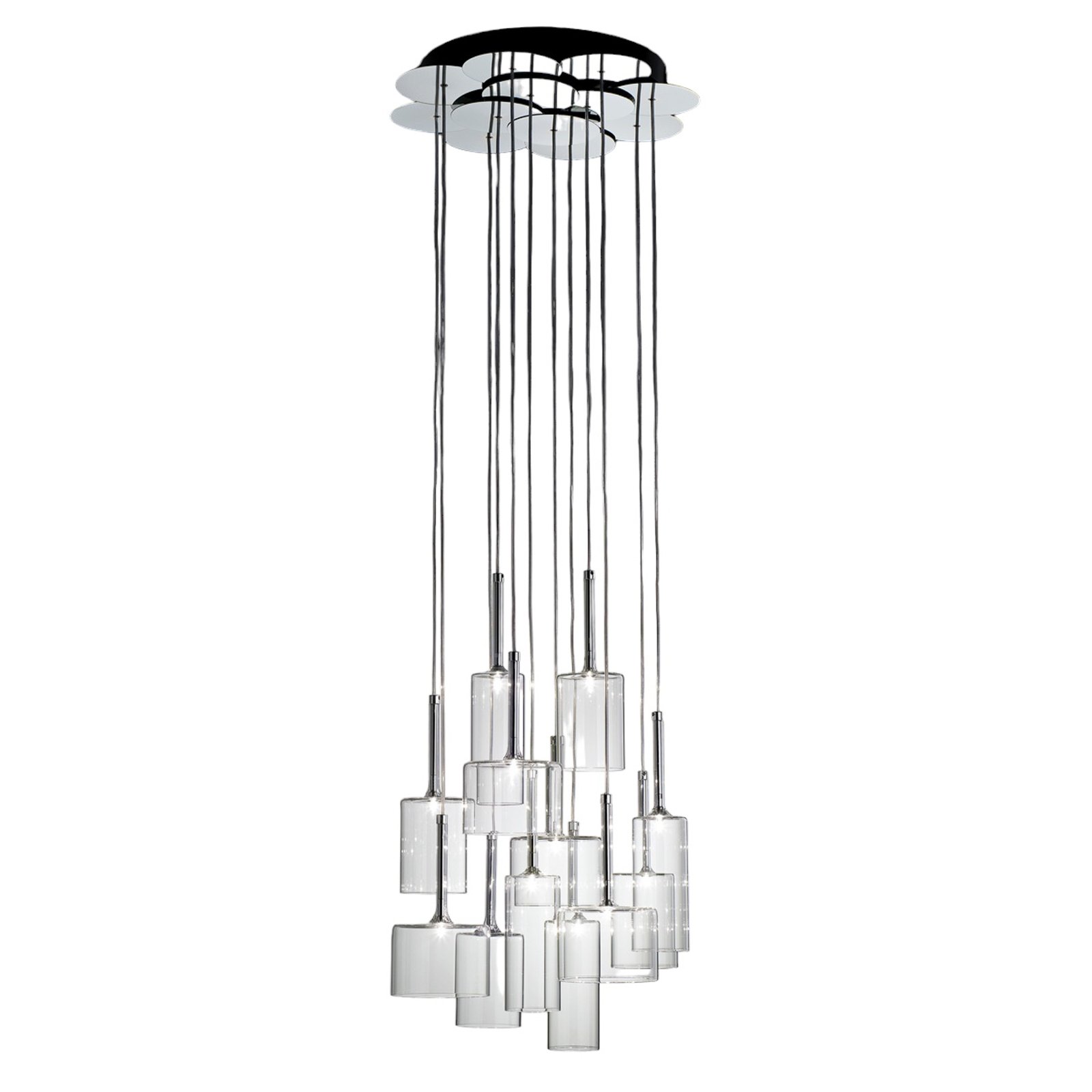 Impressive glass hanging lamp Spillray 12-bulb