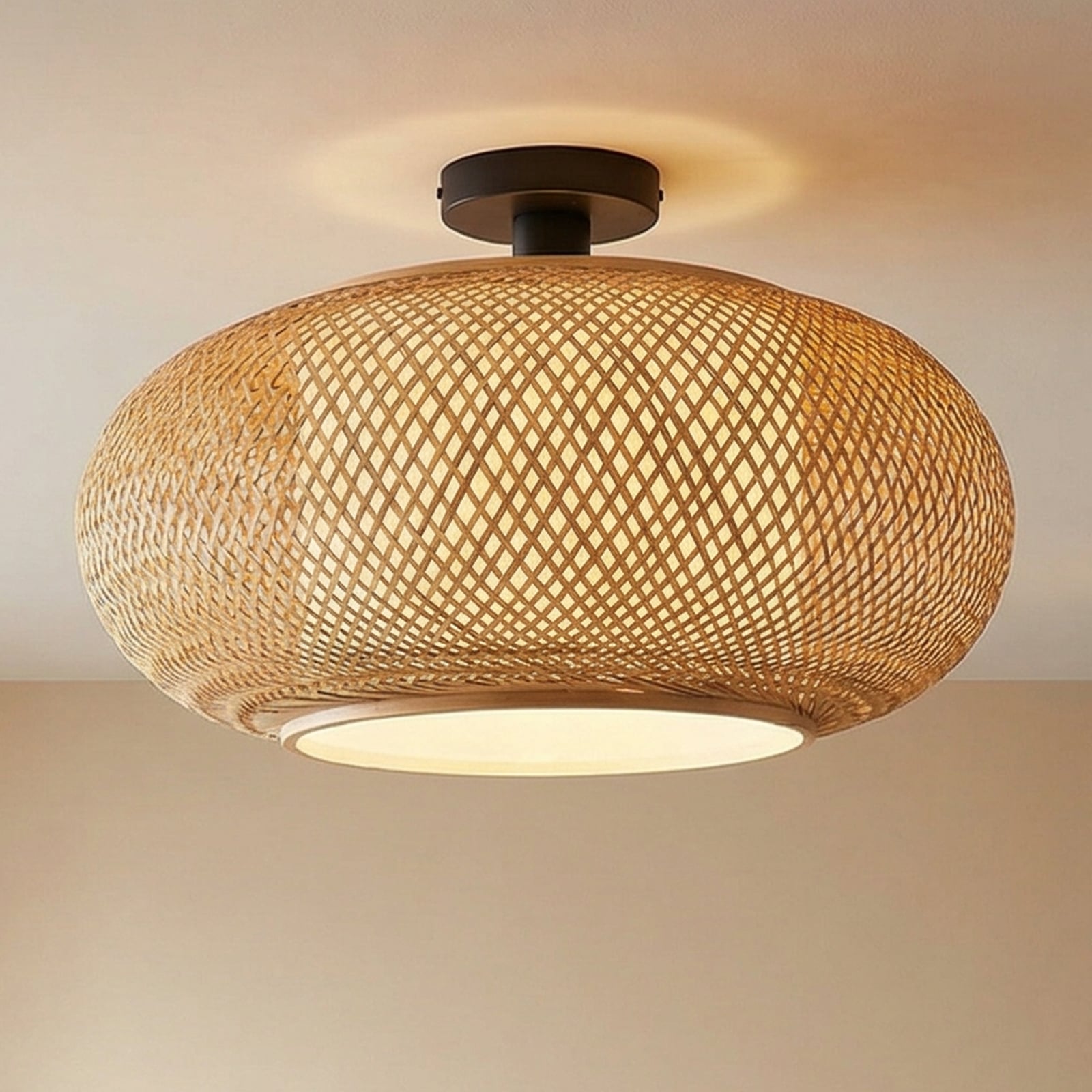 "Lindby" lubinis šviestuvas "Romaine", bambukas, natūralus/baltas, Ø 50 cm