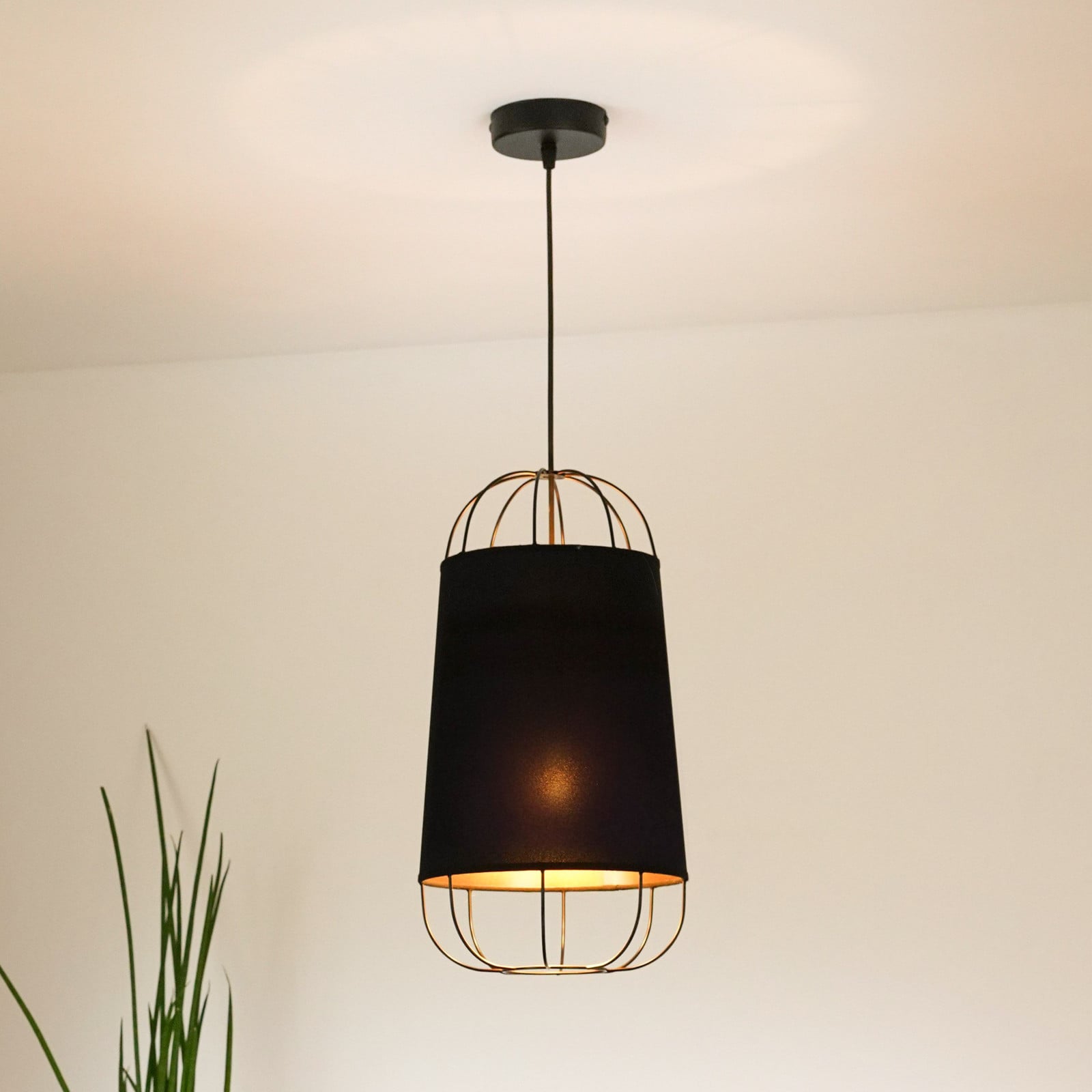 Duolla Lampă suspendată Lantern mică textil metal negru - Camera de zi / sufragerie - Țesătură / Textil