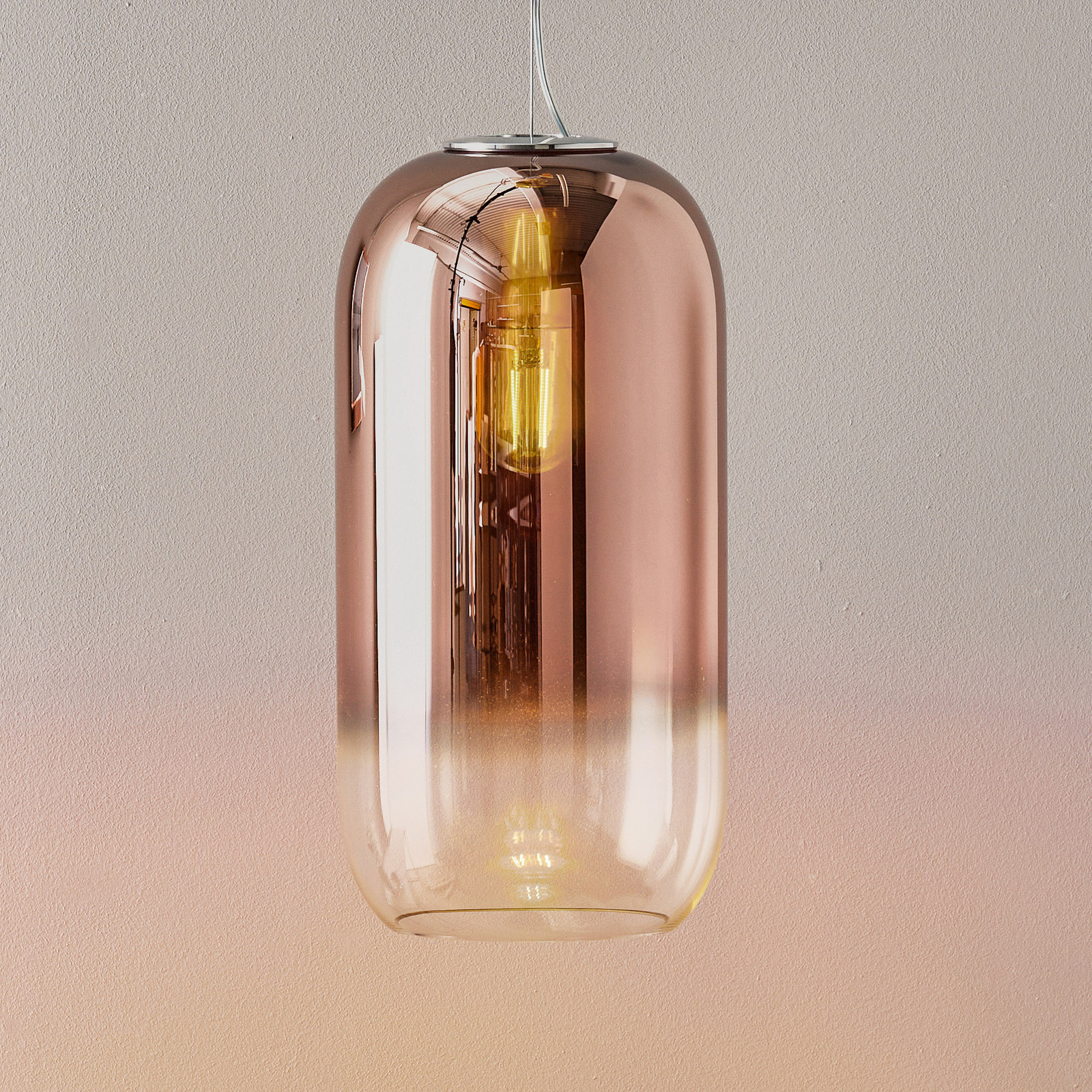 Artemide Gople sklenená závesná lampa meď/striebro