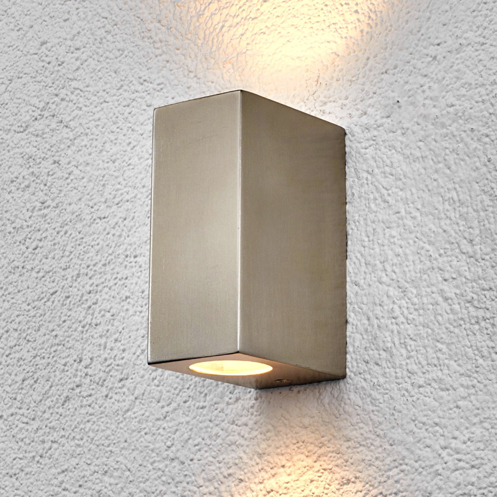Lindby Haven outdoor wall lamp, 2-bulb, 14 cm, stainless steel, glass, GU10, 35 W, energy efficiency: A++, W: 6.5 cm, H: 14 cm