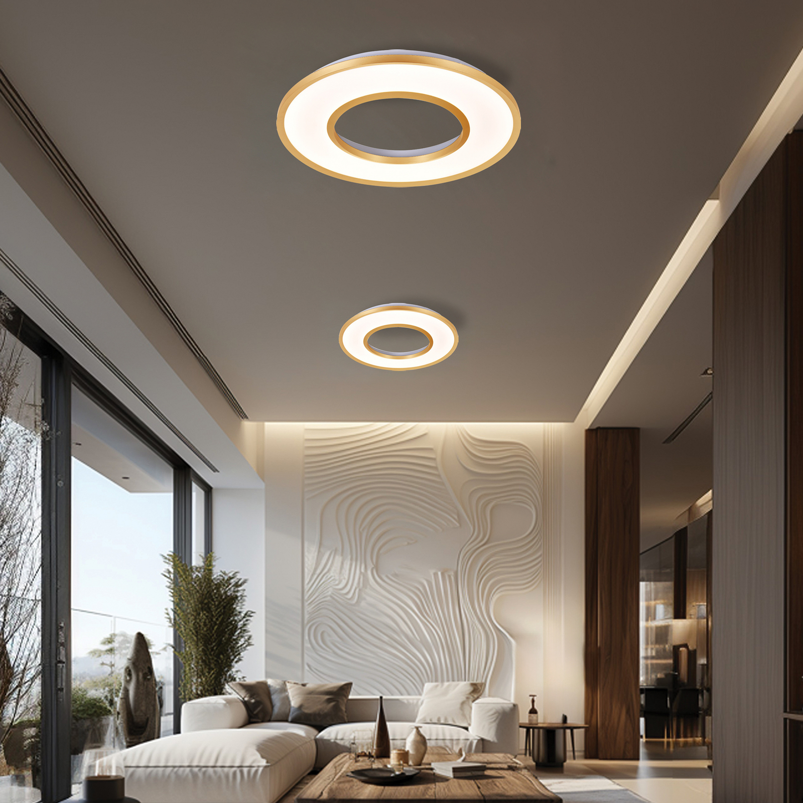 Lampa sufitowa LED Valeria, w kolorze szczotkowanego złota, Ø 60 cm, metal