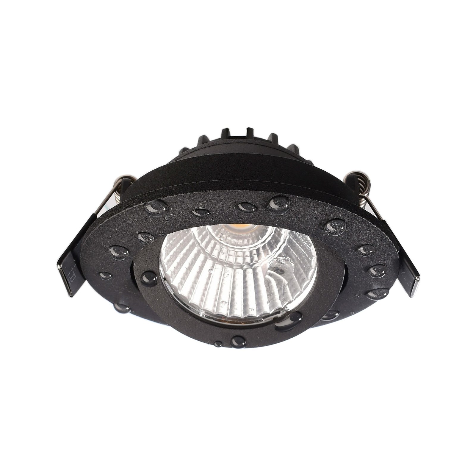 LED recessed ceiling light Dione, IP44, black, dimmable to warm