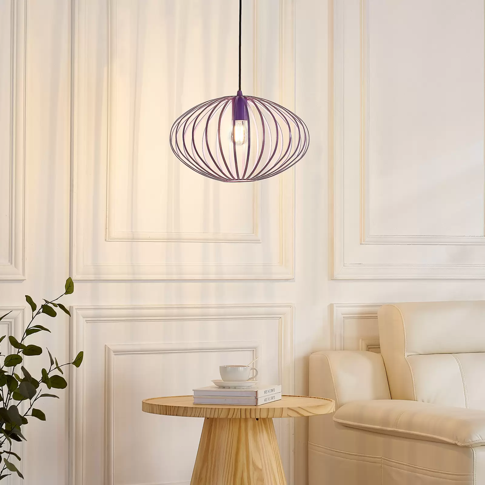 Lampadario sospensione in vetro bianco viola cucina camera cm 50