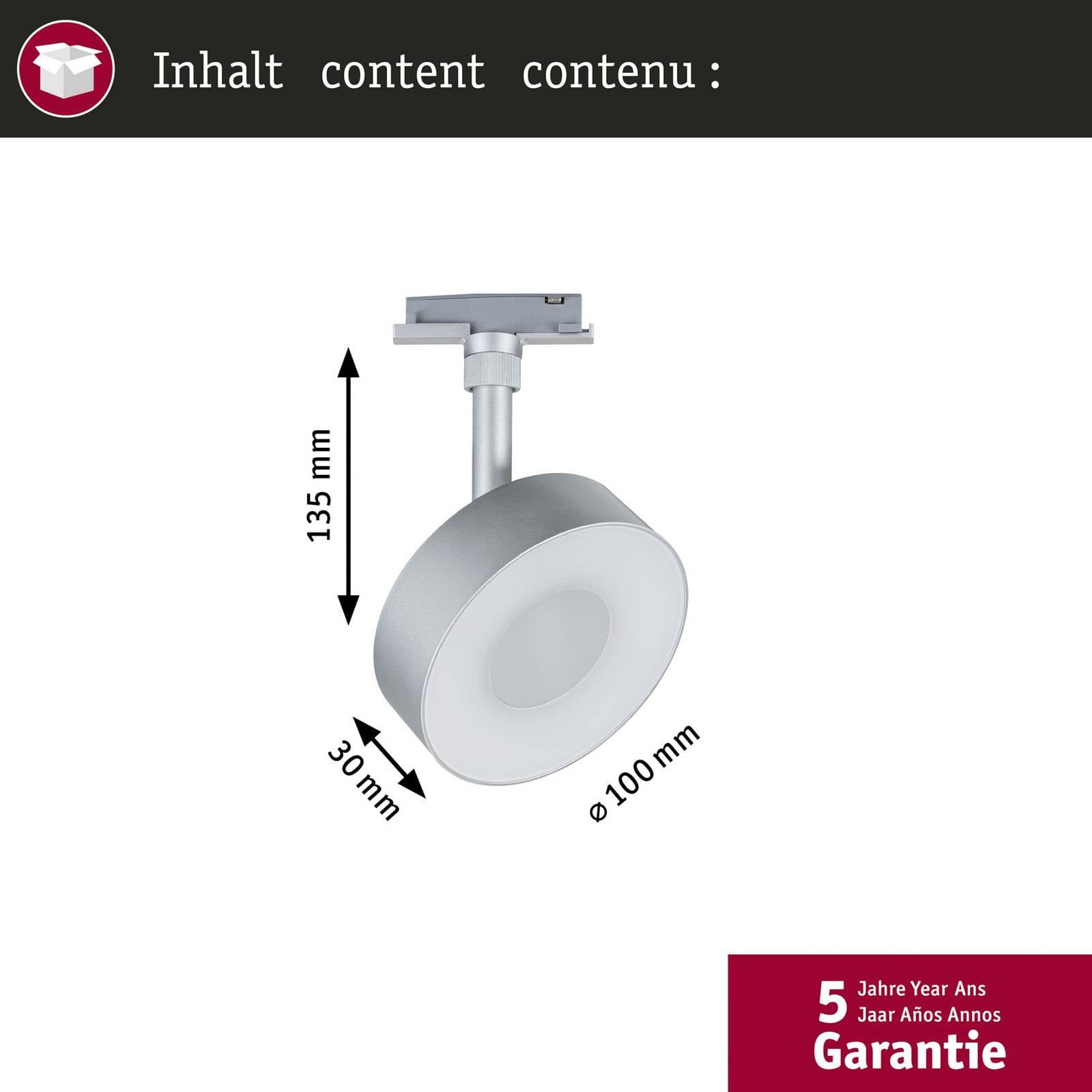 Paulmann URail spot LED Circle, chrom matowy, 3-stopniowa regulacja jasności,