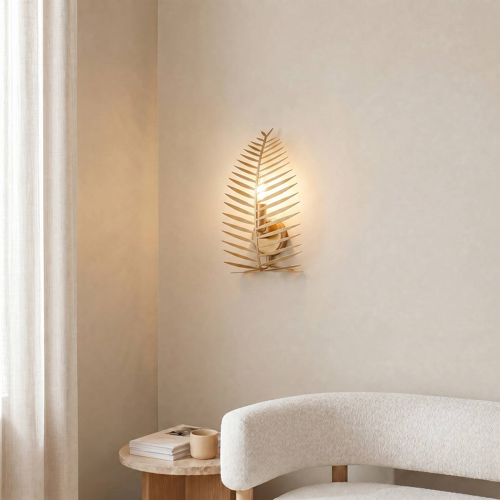 Opviq Wandlamp LEAF, goudkleurig, hoogte 30 cm, metaal, E14