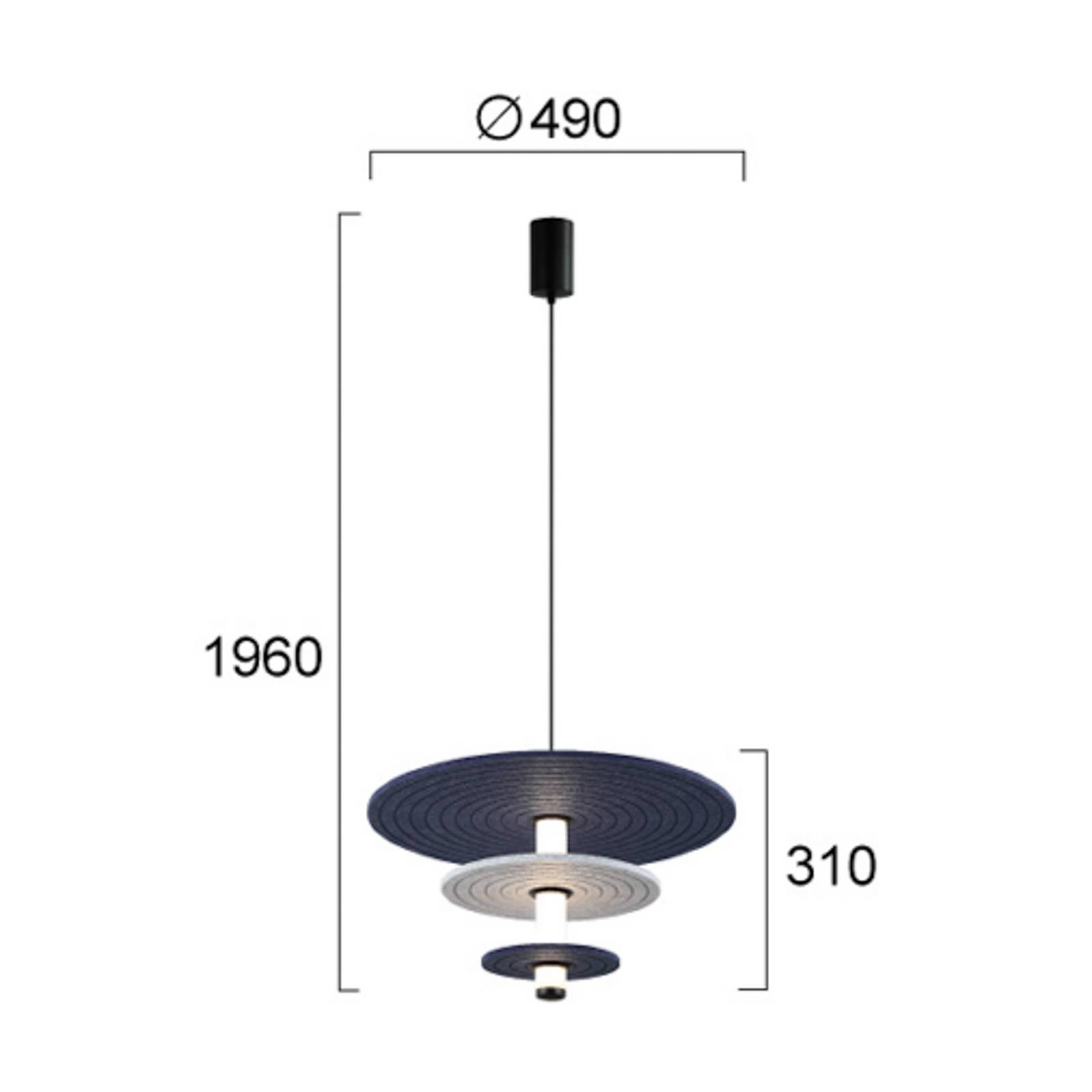 Żyrandol LED Azul, wysokość 31 cm, niebiesko-szaro-czarna, filc