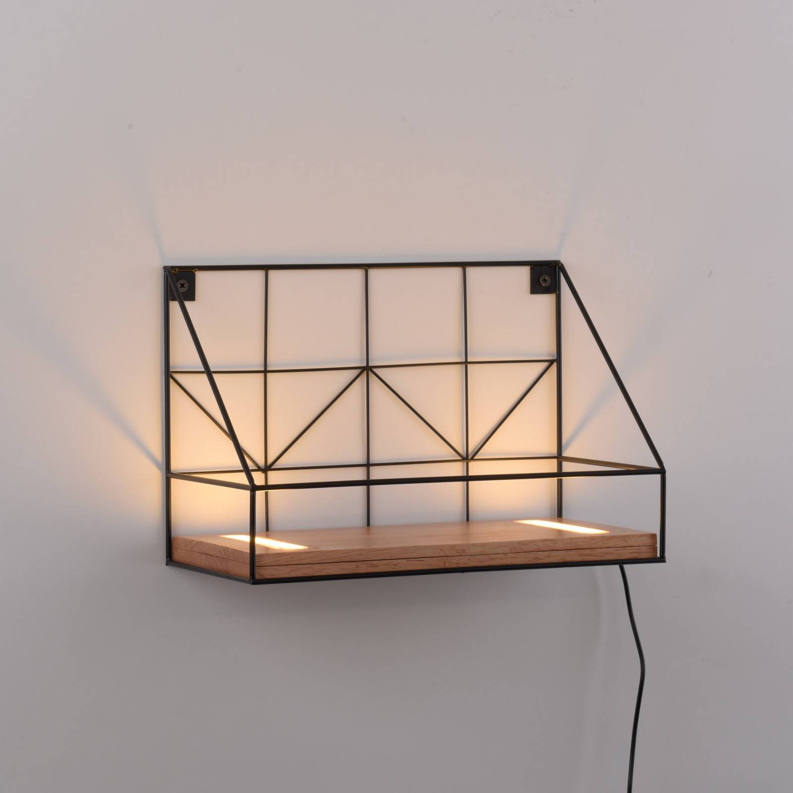 JUST LIGHT. Applique a LED con mensola in legno, 30x15cm