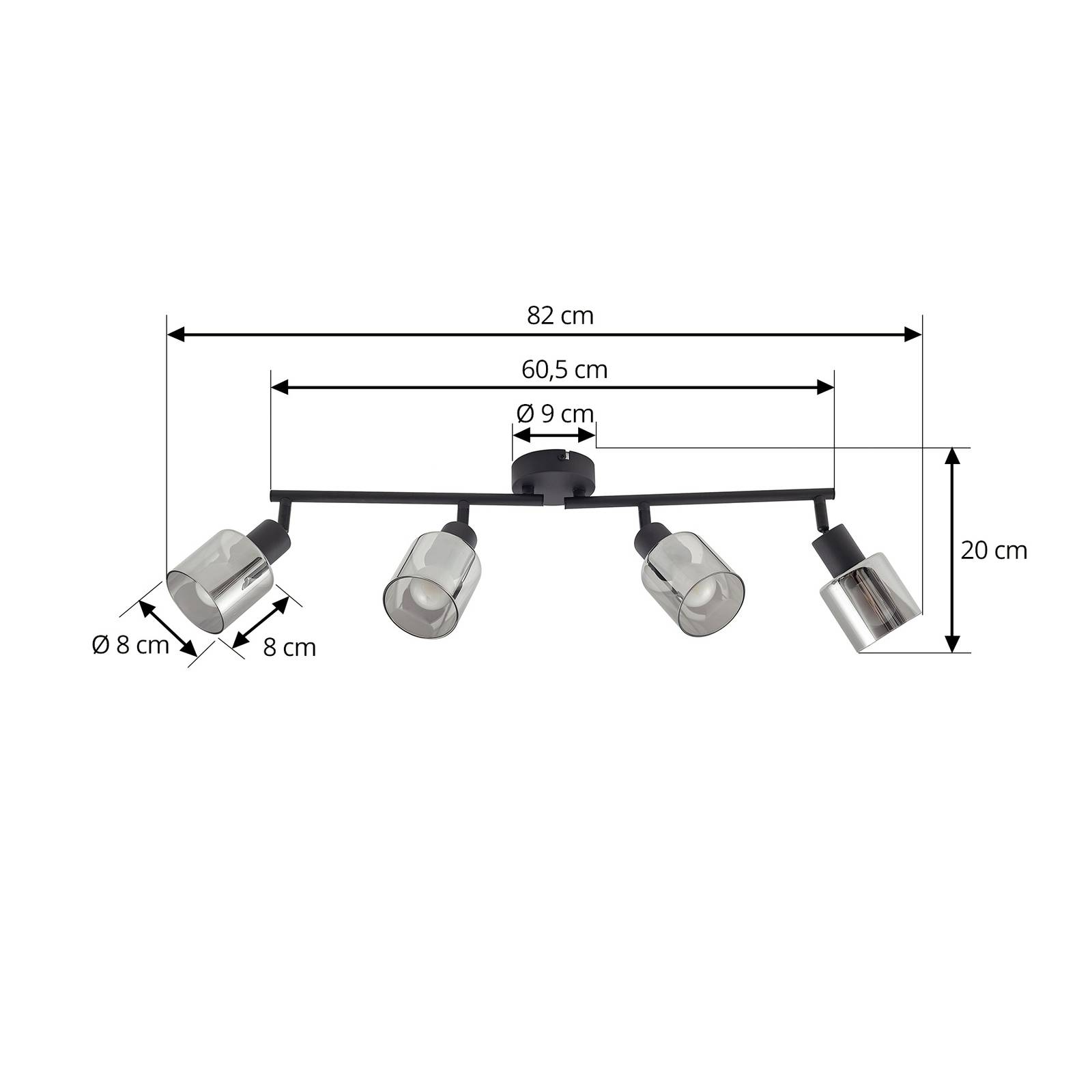 Lampa sufitowa Netty, szary, 2-punktowa, szkło