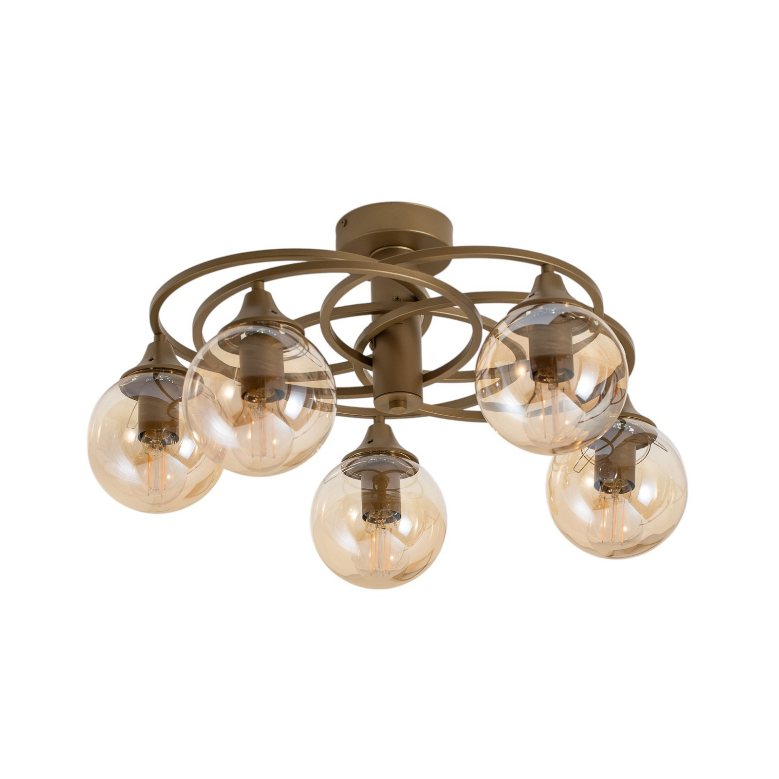 Binah ceiling lamp amber/antique gold 5-bulb Ø 60 cm glass/metal