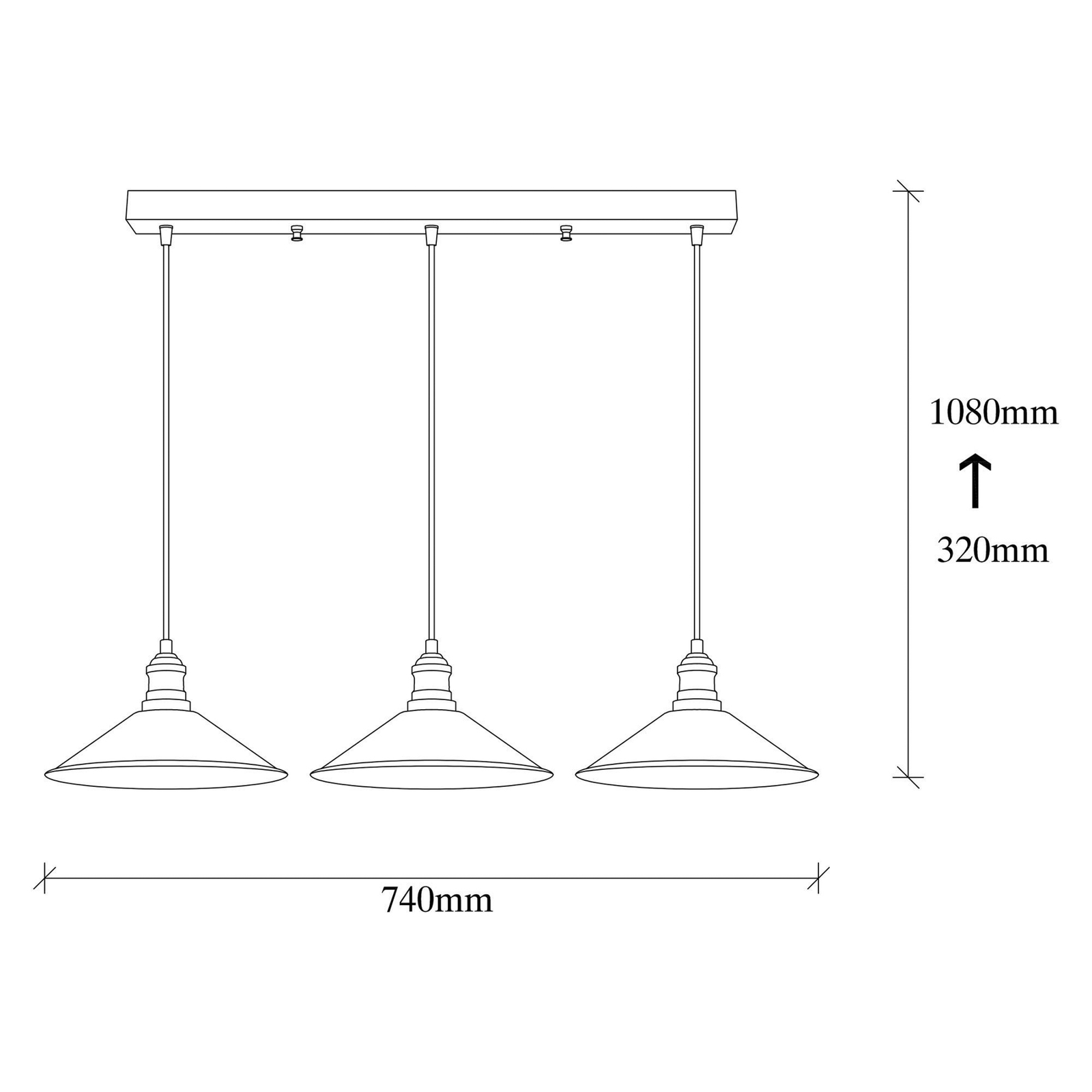 Berceste 250-S1 hanglamp, zwart, metaal 3-lamps lang