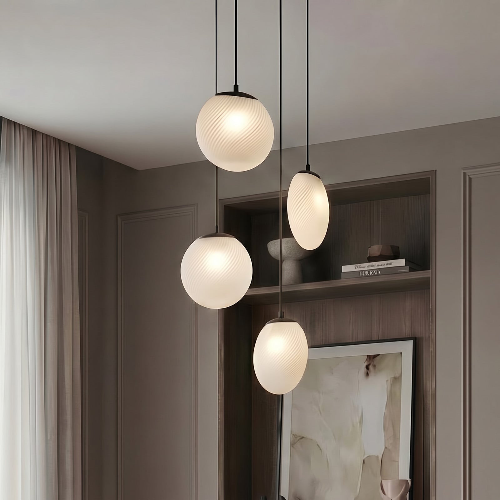 Lunelle Hängelampe, 4-flg., Ø 40 cm, schwarz, Glas Lucande - Wohnzimmer - Modern - Mehrflammig
