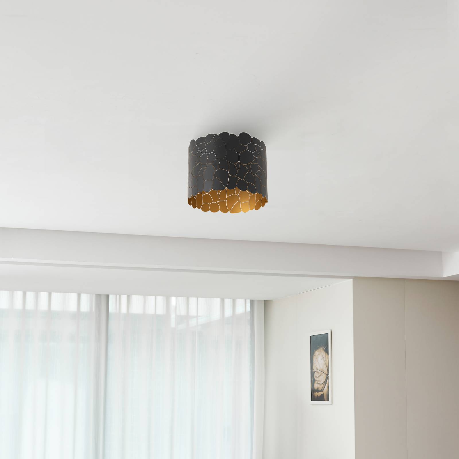 Lampa sufitowa Lindby Aralena, czarny/złoty, metal, Ø 26 cm