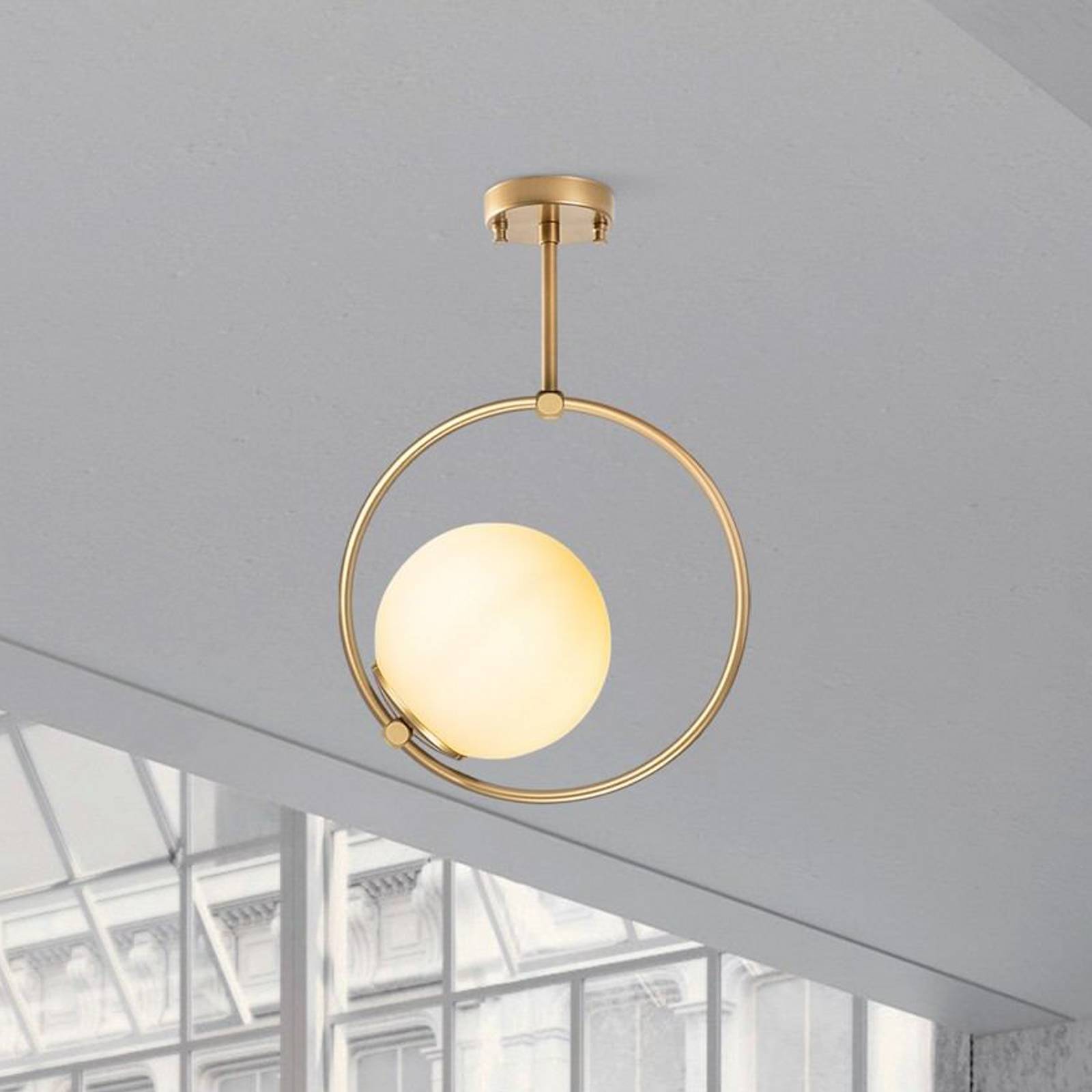 Deckenleuchte Dolunay, Ø 26 cm, goldfarben, Glas, E27 günstig online kaufen