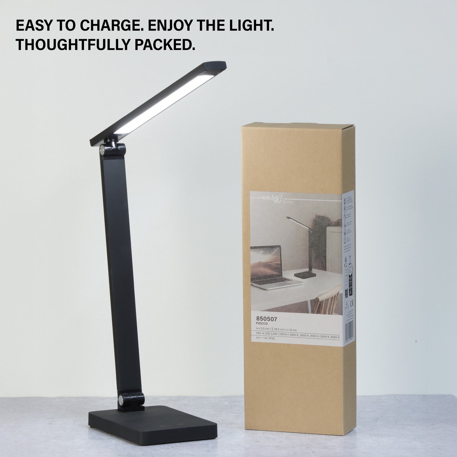 Ole LED rechargeable office desk lamp, black, sensor, dimmable, CCT