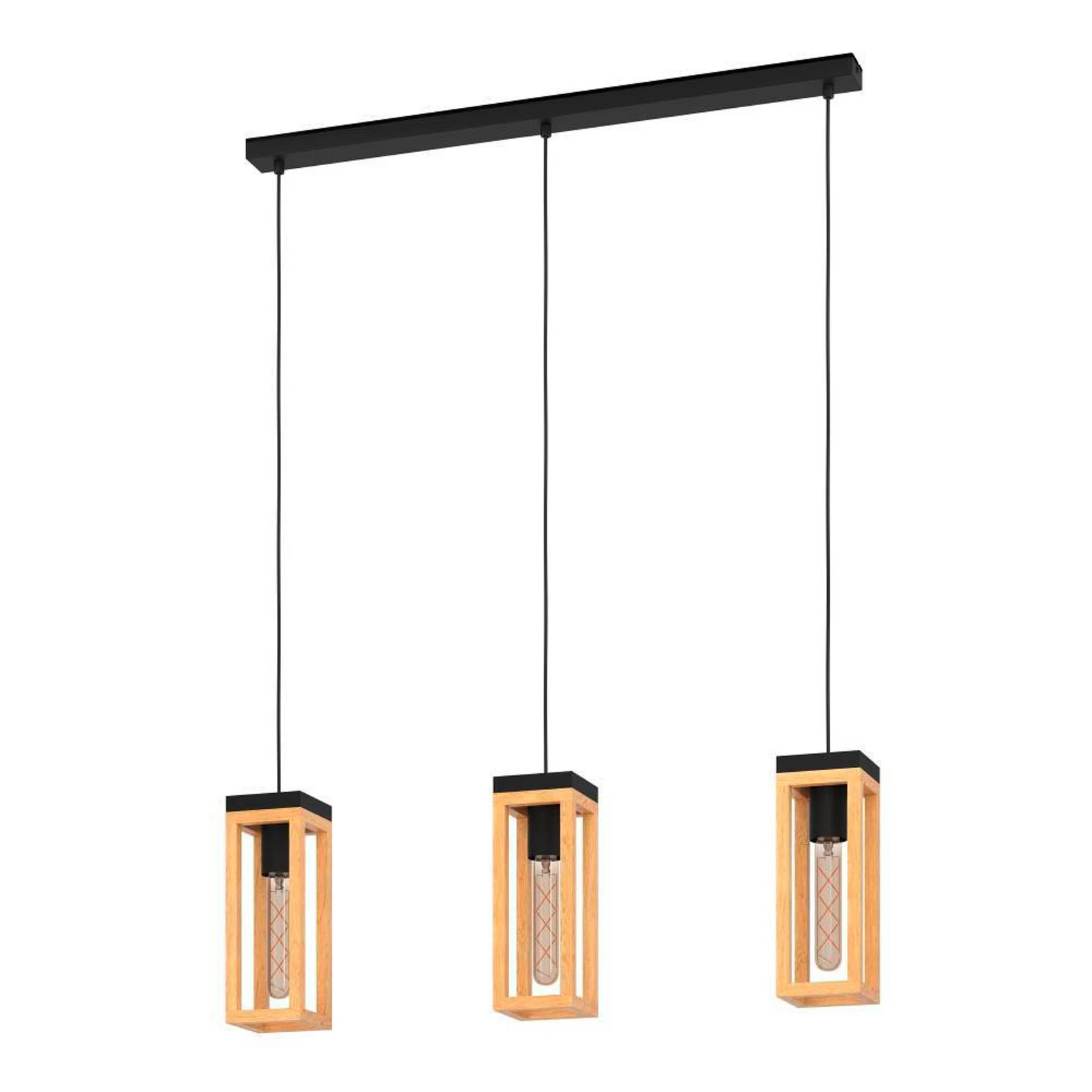 EGLO Nafferton rippvalgusti puidust, kolmelambiline lamp