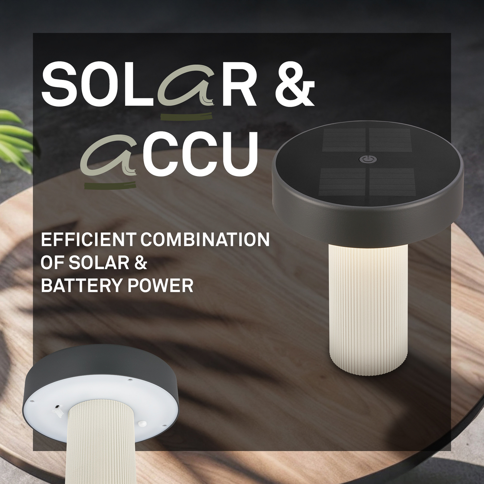 LED-batteridriven solcellsbordslampa Poga, benvit/antracit, IP44