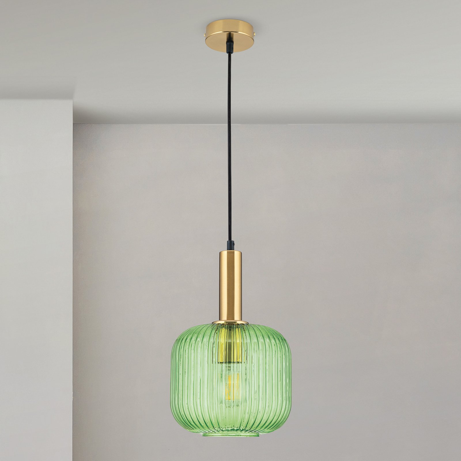 Carneval pendant light, antique brass/green, Ø 20 cm, glass