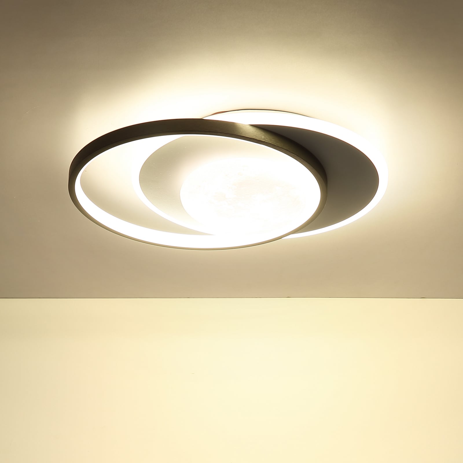 Candeeiro de teto LED Moon, preta/cinzenta, metal, 37 cm Candeeiro de teto LED Moon, preta/cinzenta, metal, 37 cm