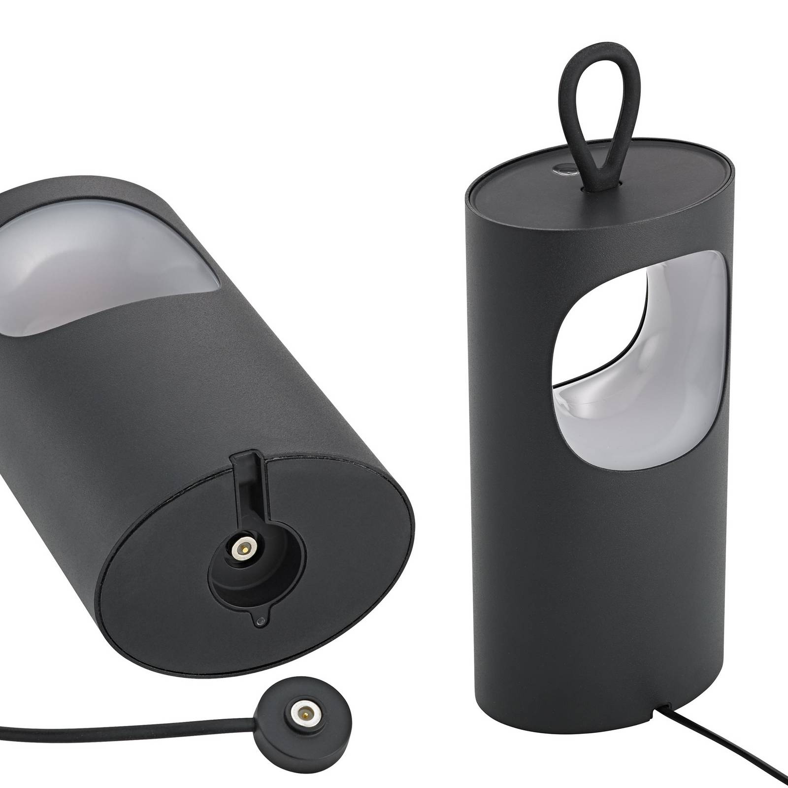 Lampa stołowa LED z akumulatorem Lunari, czarna, 16 cm, metal, CCT IP44