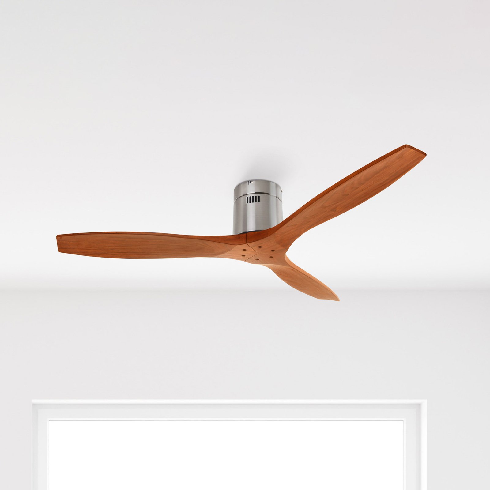 Stem ceiling fan with wooden blades, dark wood