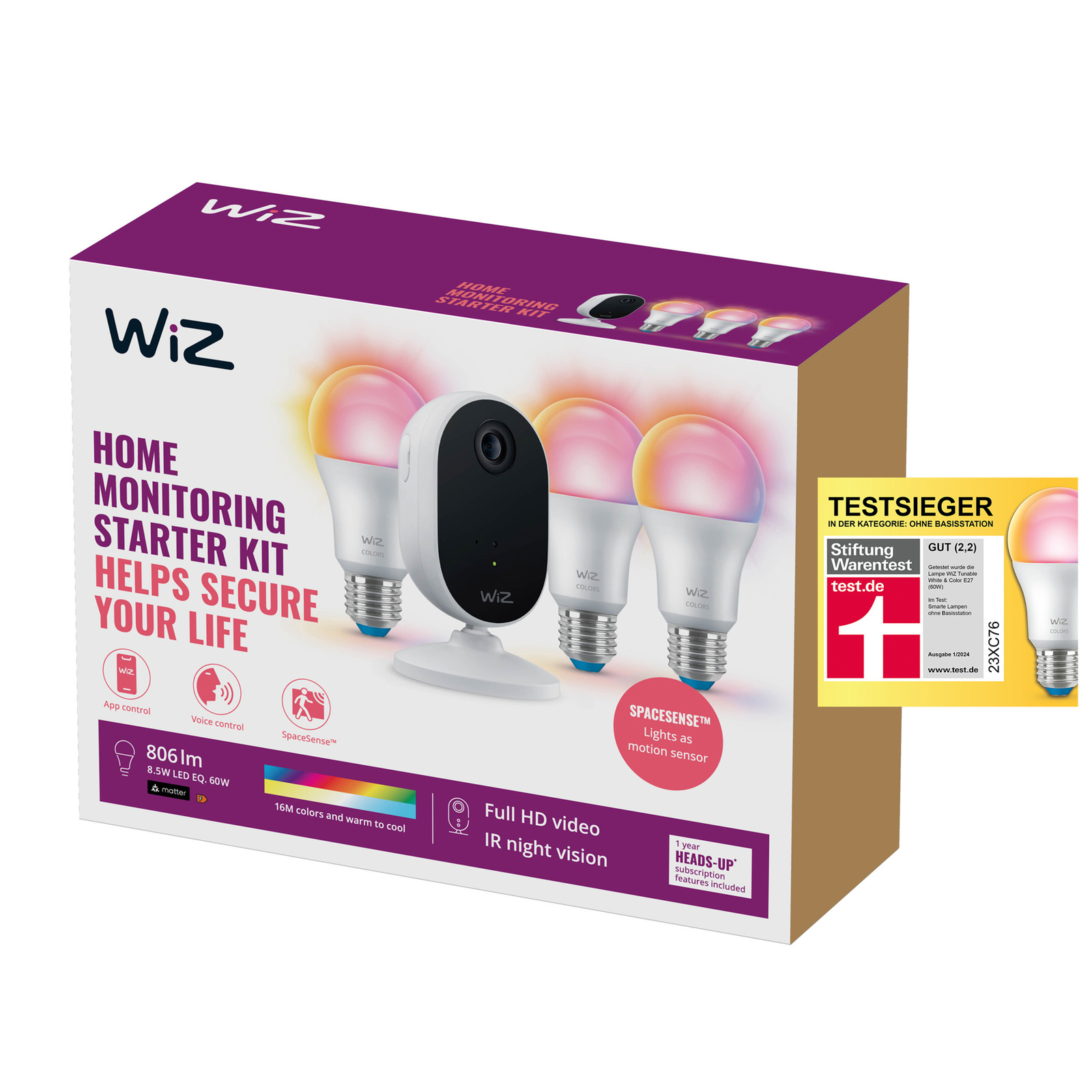 WiZ Indoor Security Camera Starter Kit with 3 x E27