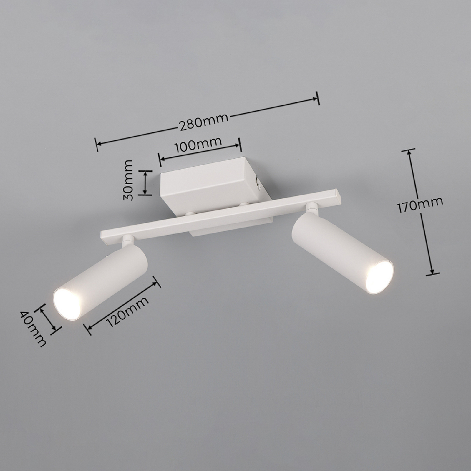 Deckenstrahler Dara, Länge 28 cm, grau, Metall, 2-flg.