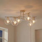 Plafonnier Zoe, couleur or, longueur 72 cm, à 6 lampes, verre