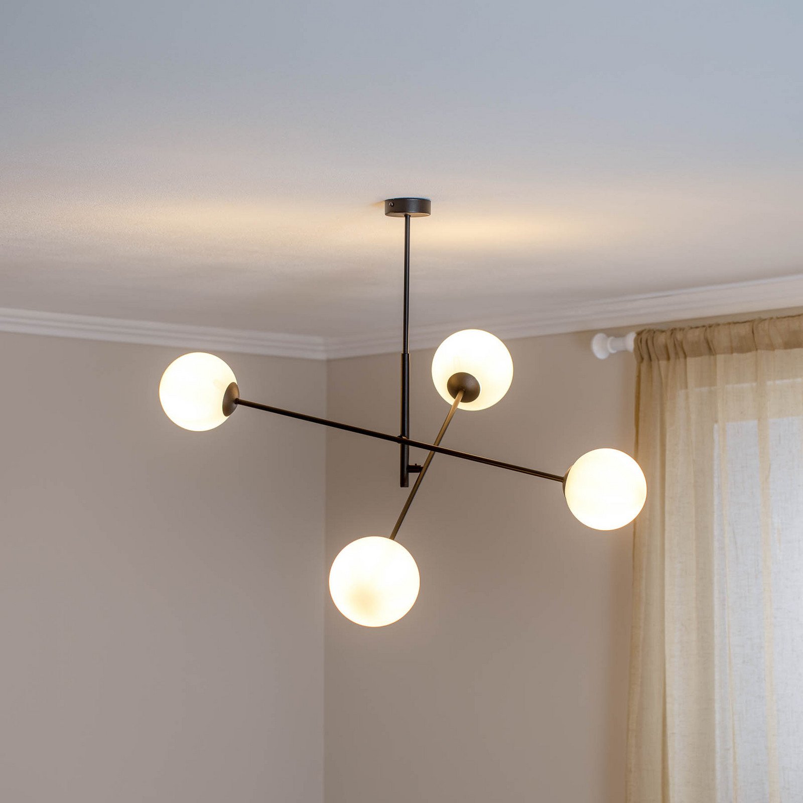 EMIBIG LIGHTING Plachetă de tavan Linear negru/opal 4 becuri - Camera de zi / sufragerie - Modern - negru opal - Metal