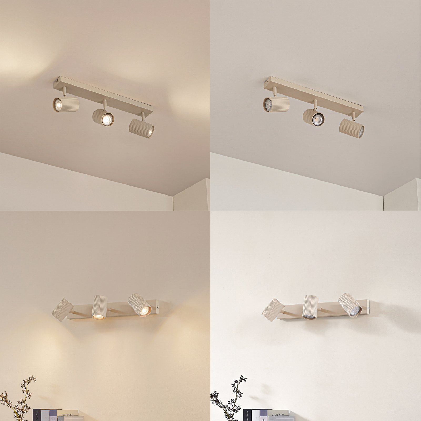 Lindby Deckenspots Kardis, beige, 3-flg., Metall, GU10