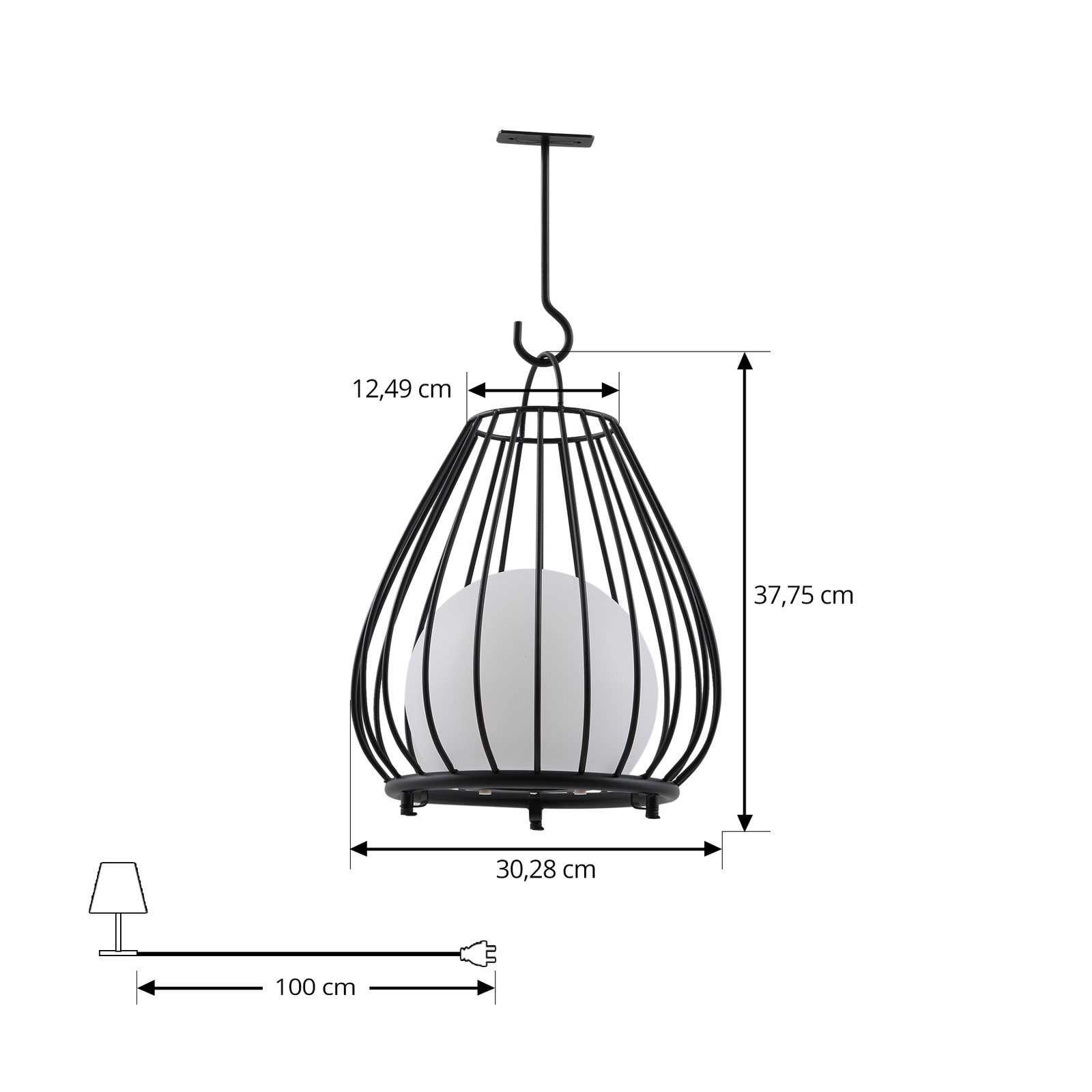 Lindby LED lamp op zonne-energie Kelda, zwart, metaal, 38cm, dimbaar.