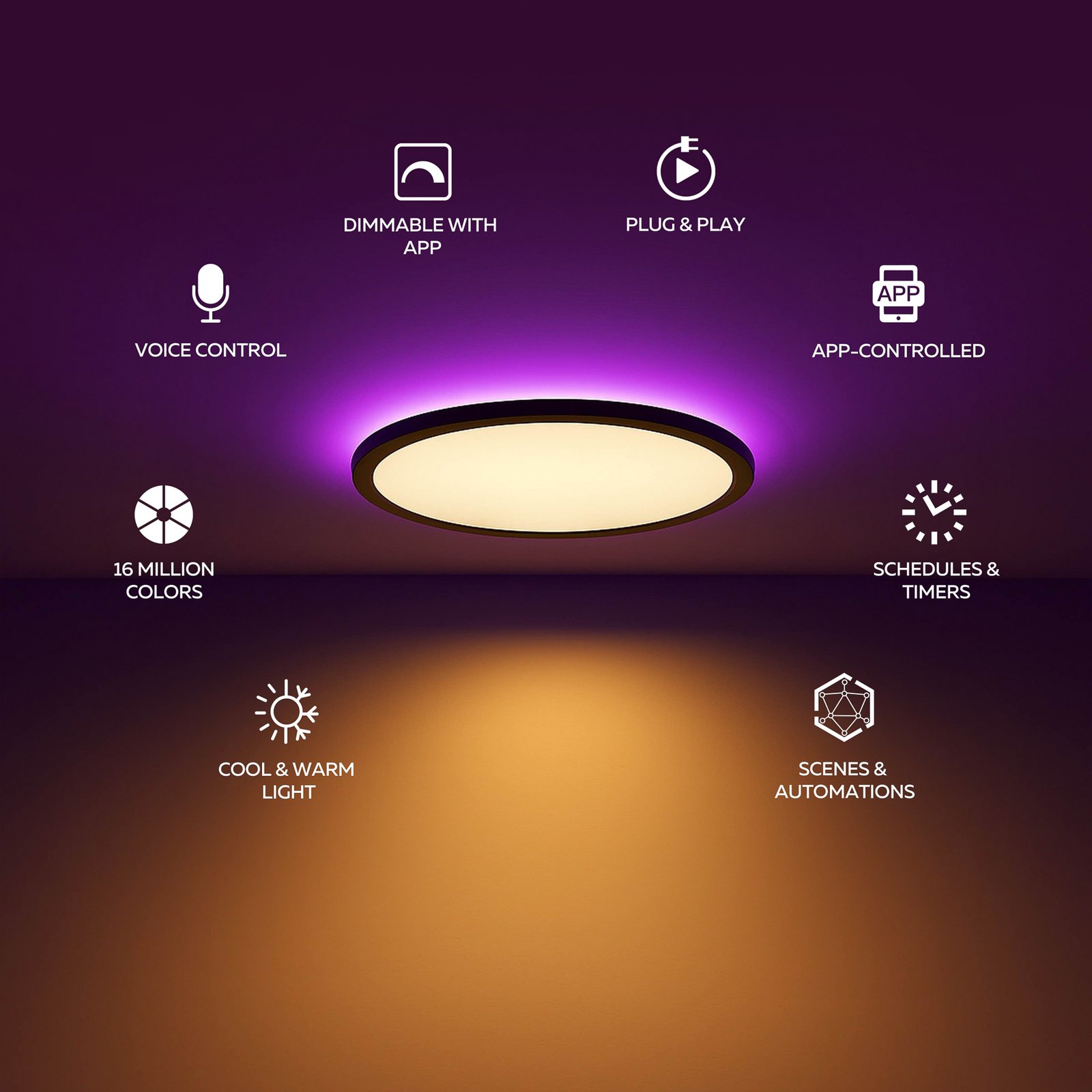 Calex Smart LED-Deckenlampe HALO Ø 30cm schwarz IP54 RGB CCT