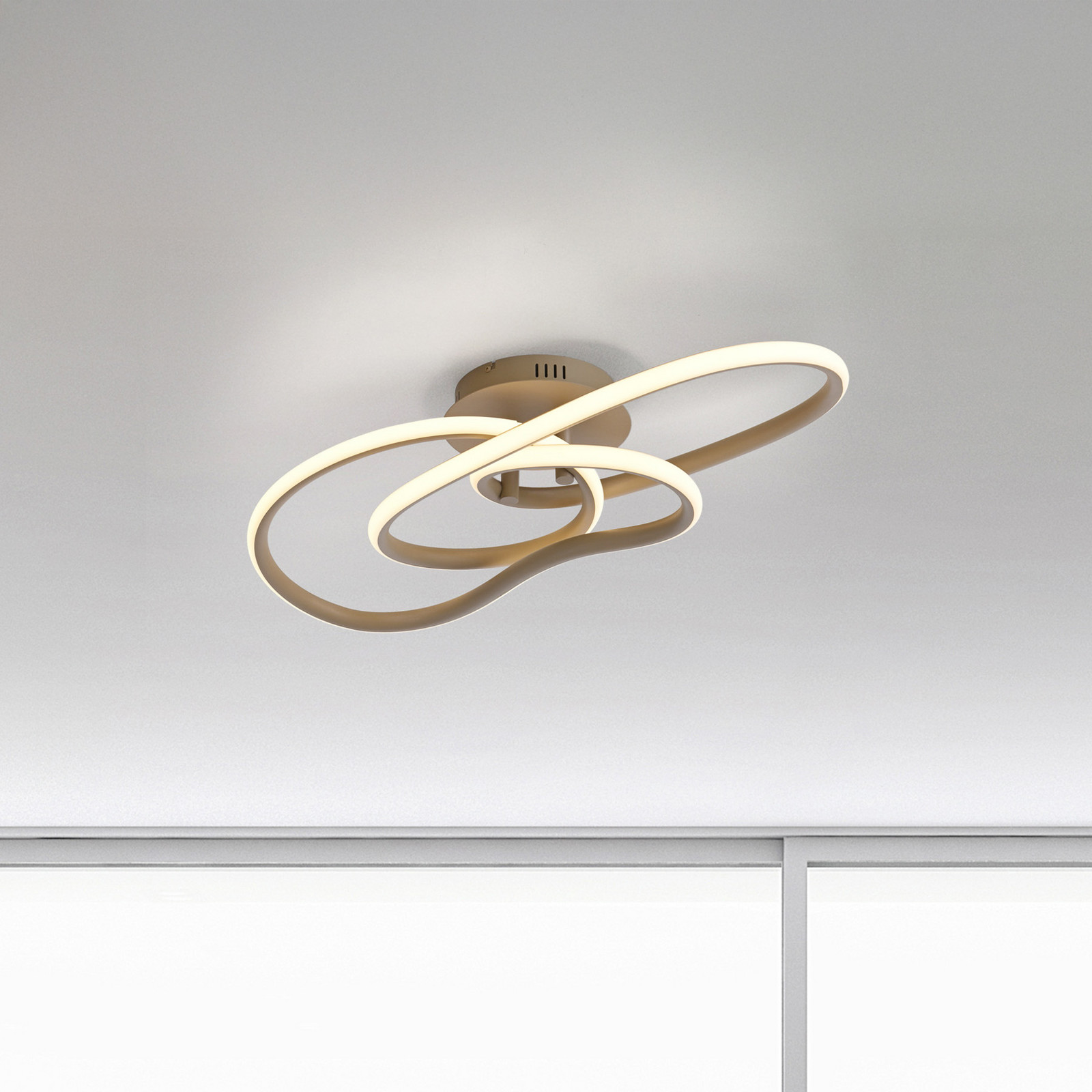 Paul Neuhaus Plafonieră LED TWIST bej lungime 90 cm metal Switchdim - Camera de zi / sufragerie - Modern - Aluminiu
