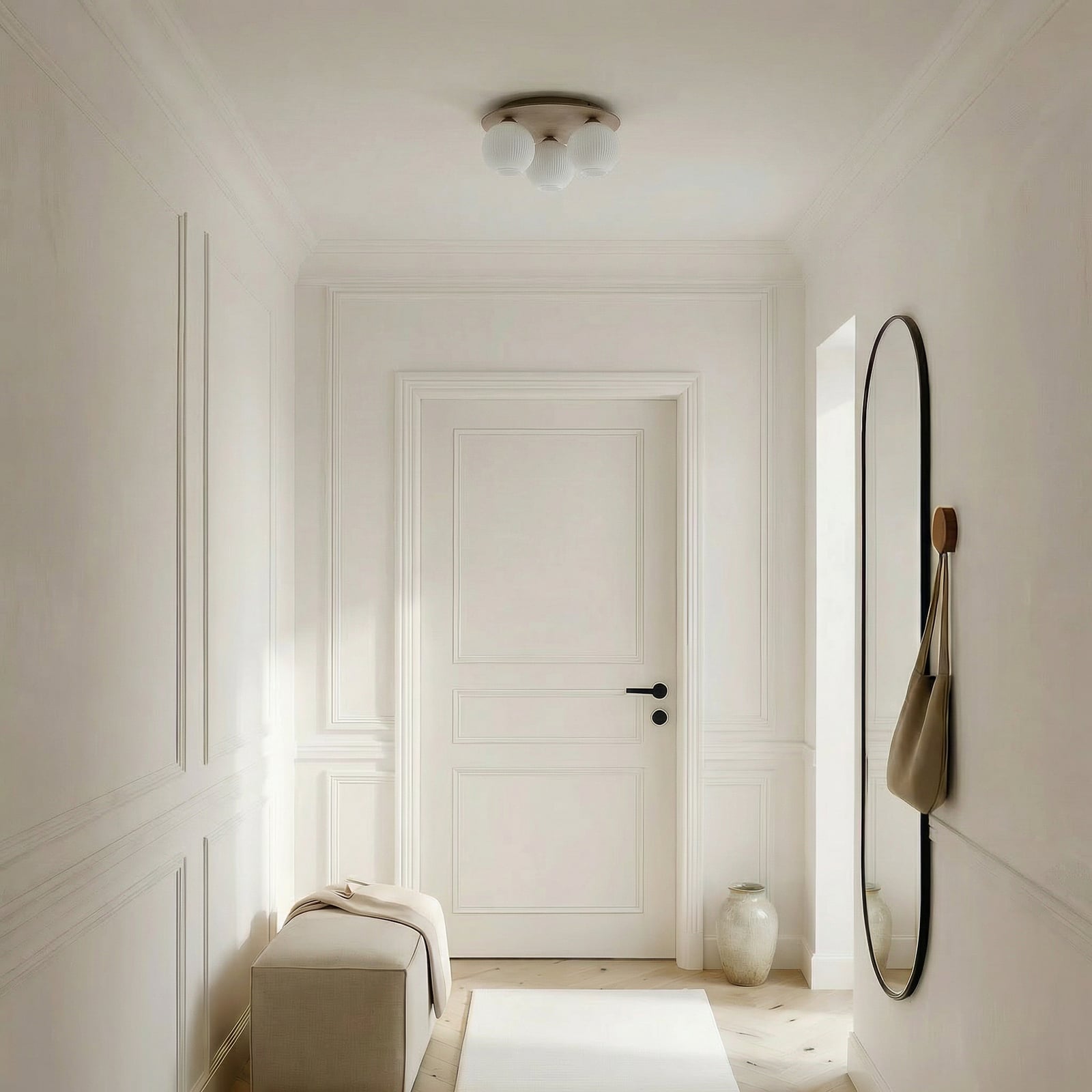 Lampa sufitowa Virlo, 3-punktowa, szkło opalowe, drewno, Ø 42 cm