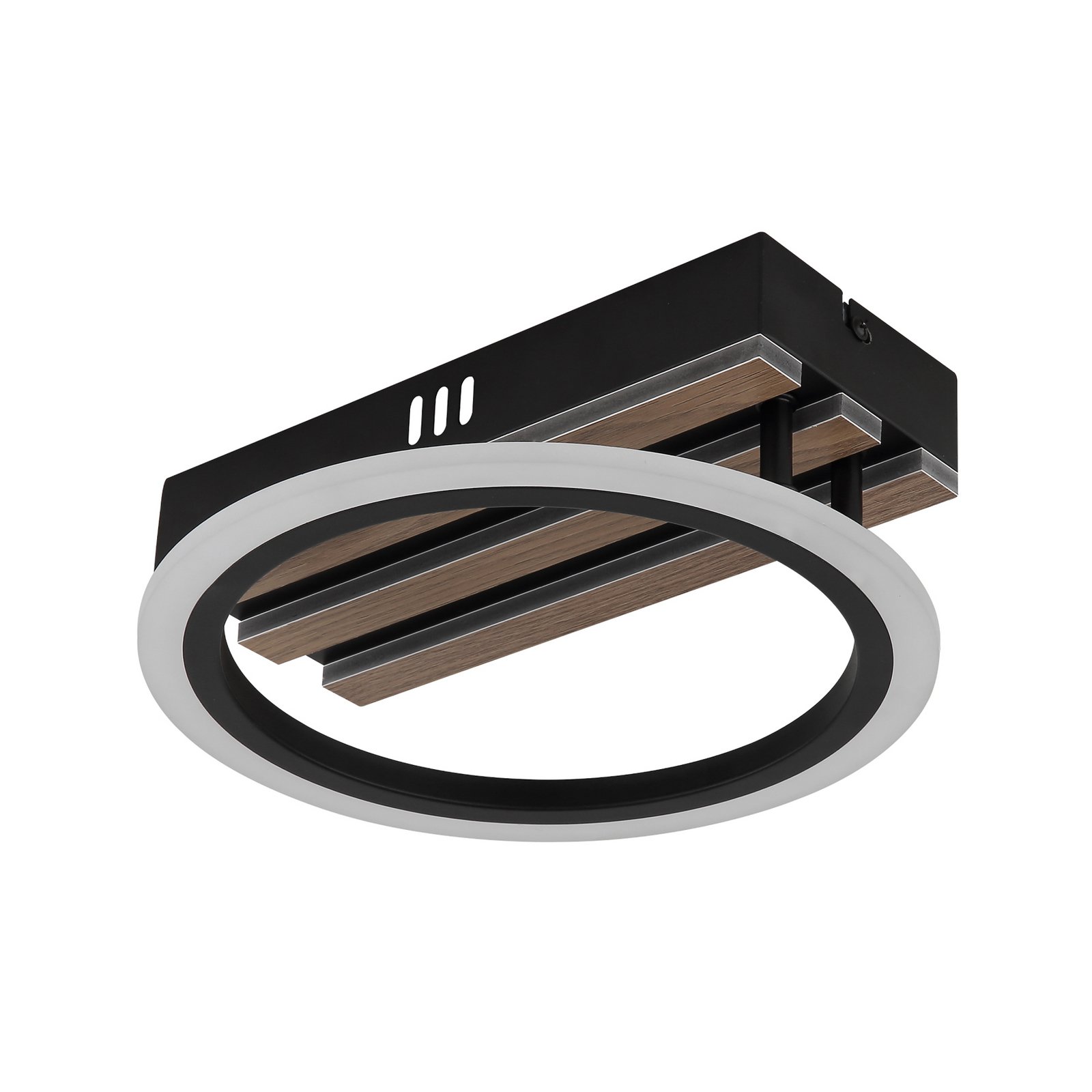 LED lubų šviestuvas „Blevins“, juodas matinis/medžio imitacija, Ø 25 cm