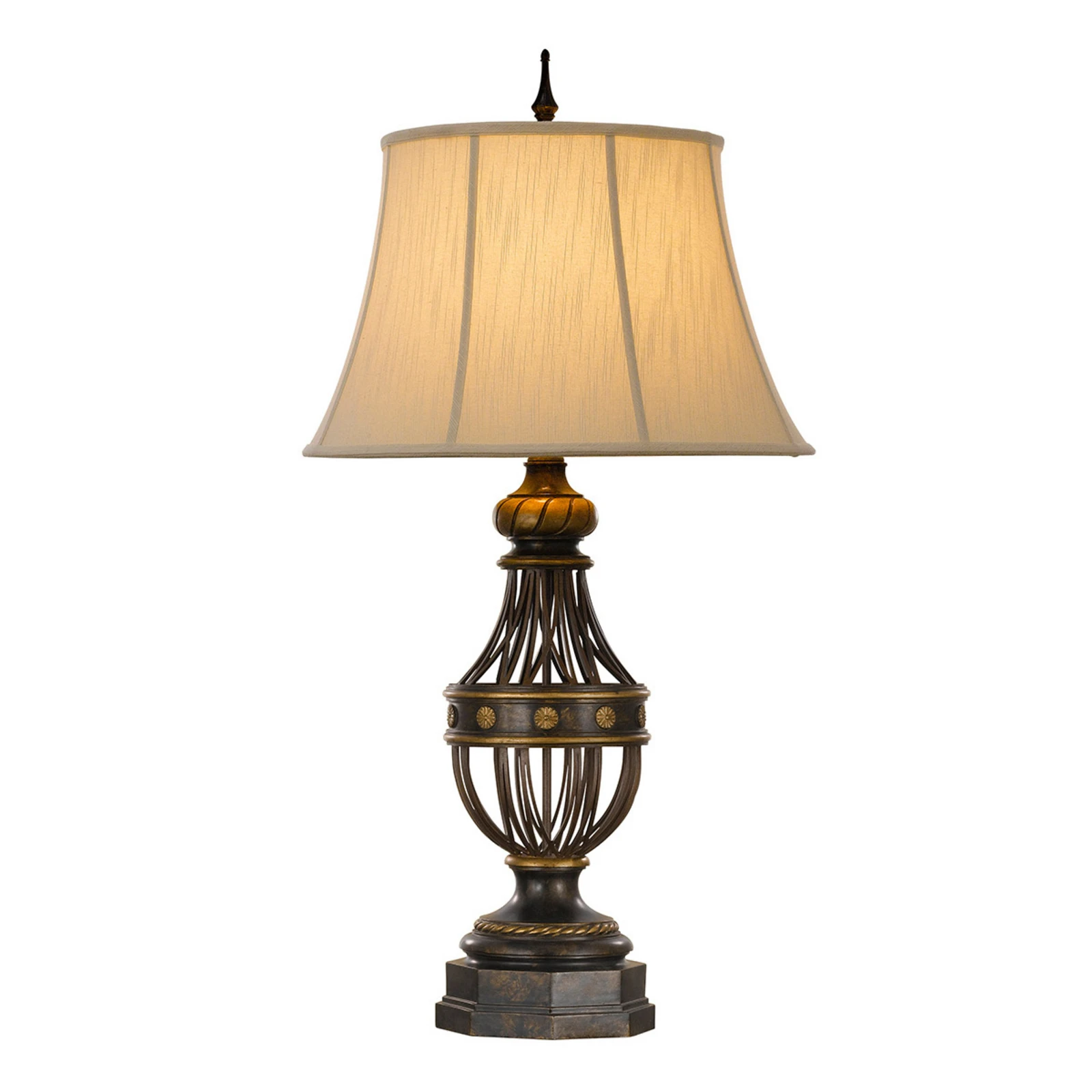 Lampe à poser Augustine, 90 cm, brun antique/crème, textile, E27