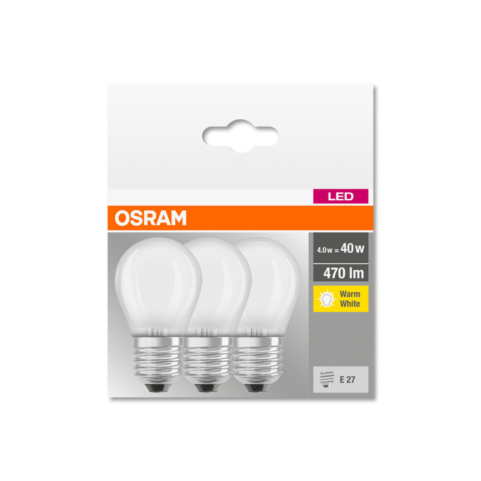 OSRAM LED-dråpepære E27 P40 4W 2700 K 470lm matt 3