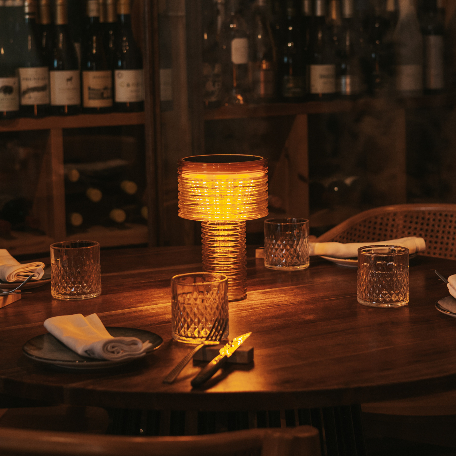 Newgarden LED solar table lamp Ambar, orange, PMMA, IP44